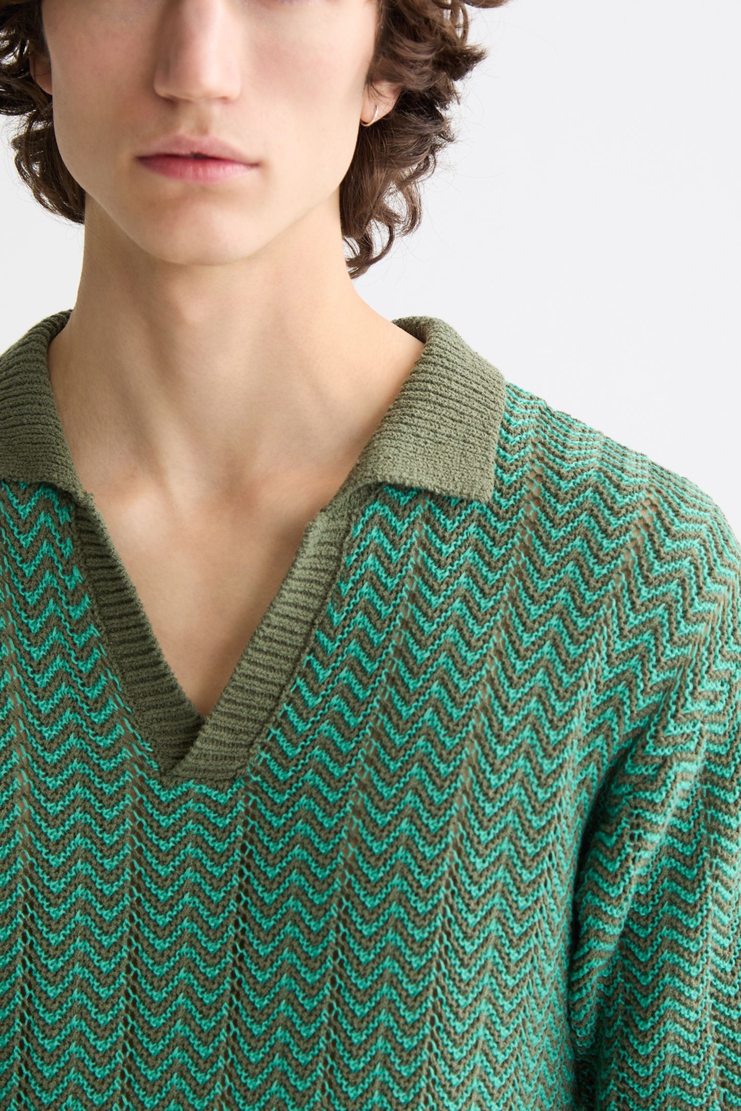 OPEN STRUCTURED KNITTED V-NECK POLO THYME 6