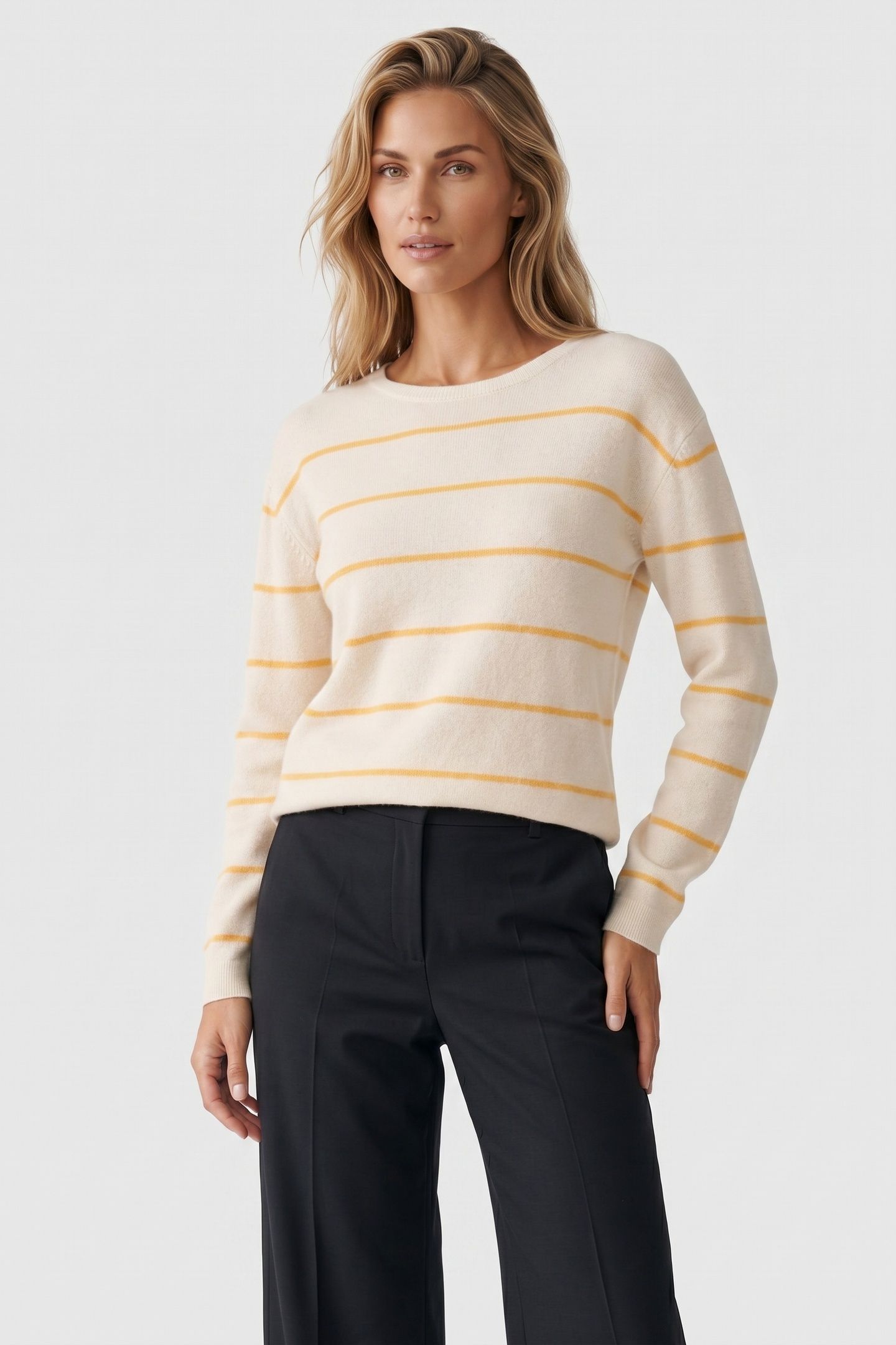 STRIPED COTTON CREWNECK YELLOW 1