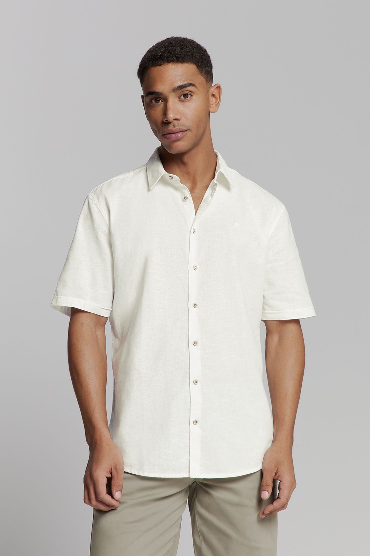 SHIRT SHORT SLEEVE SOLID WITH LINEN WHITE 2