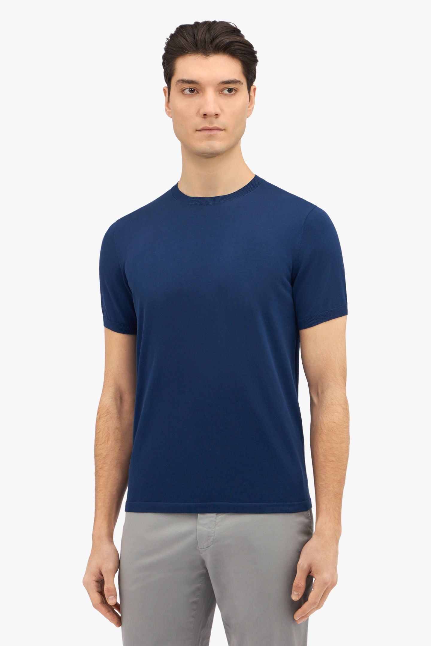 DARK BLUE MAKO COTTON SHORT SLEEVE SWEATER DARK BLUE 1