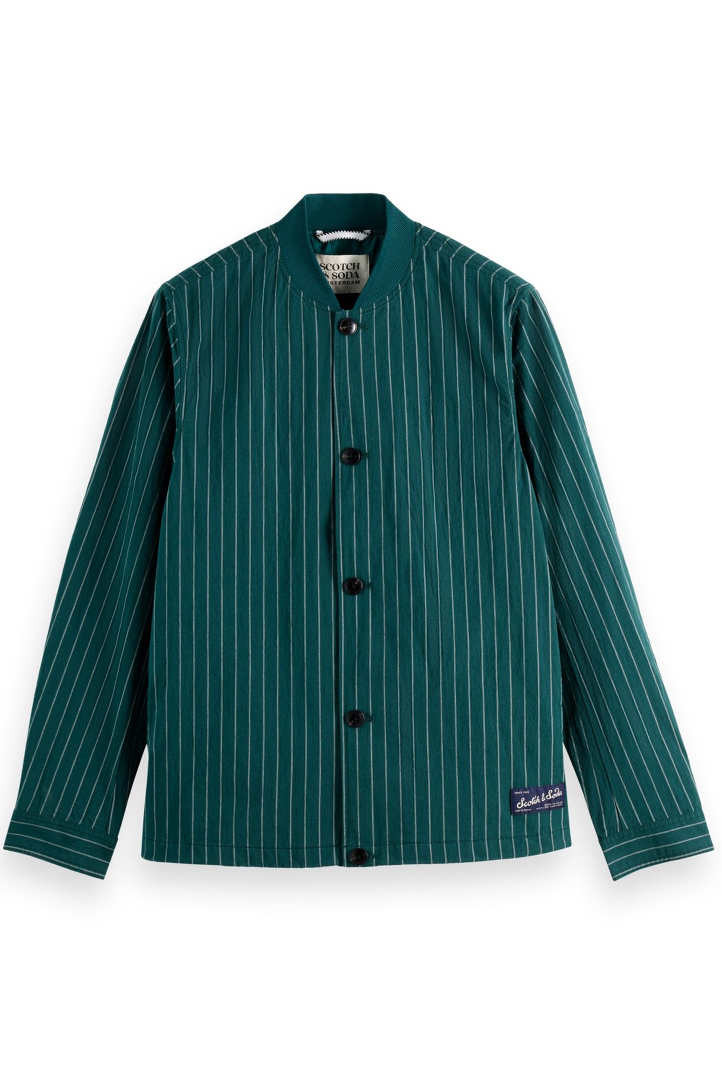 PINSTRIPED COTTON-BLEND BOMBER JACKET PITCH GREEN PINSTRIPE 1