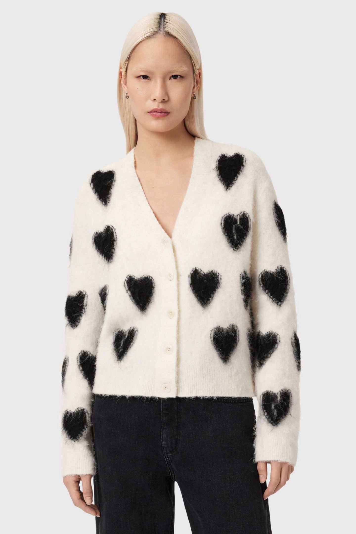 SCATTER HEART CARDI CHALK WHITE/BLACK 3