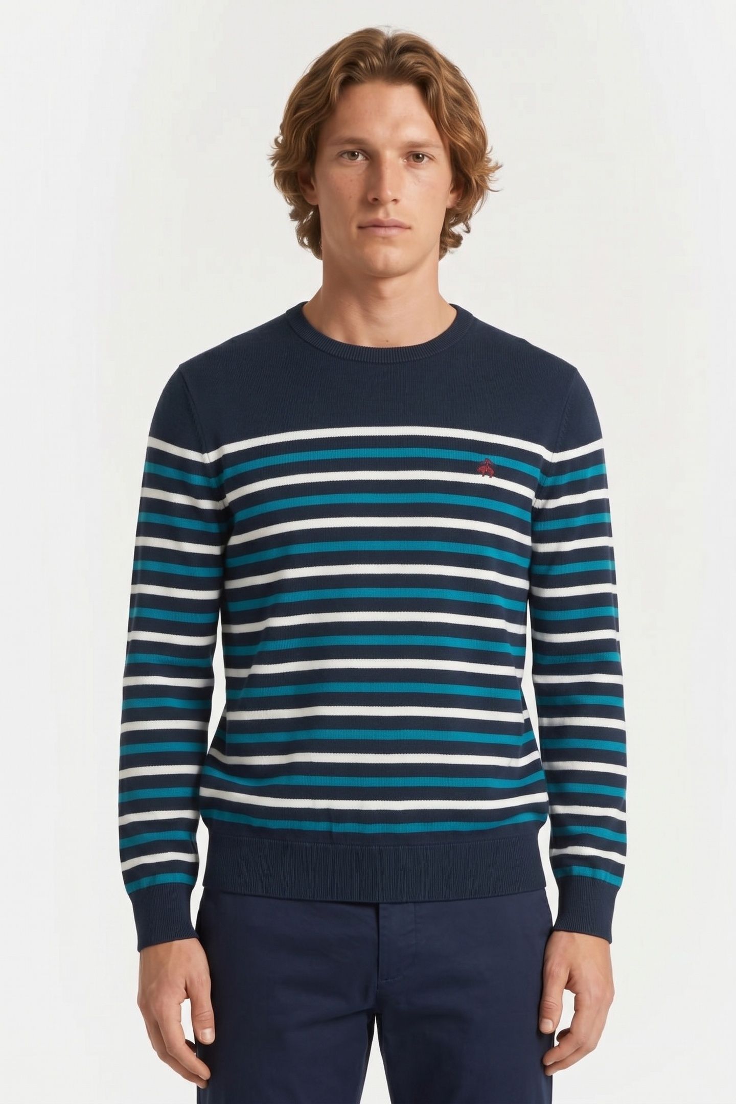 STRIPES LOGOED CREWNECK SUPIMA COTTON BLUE 1