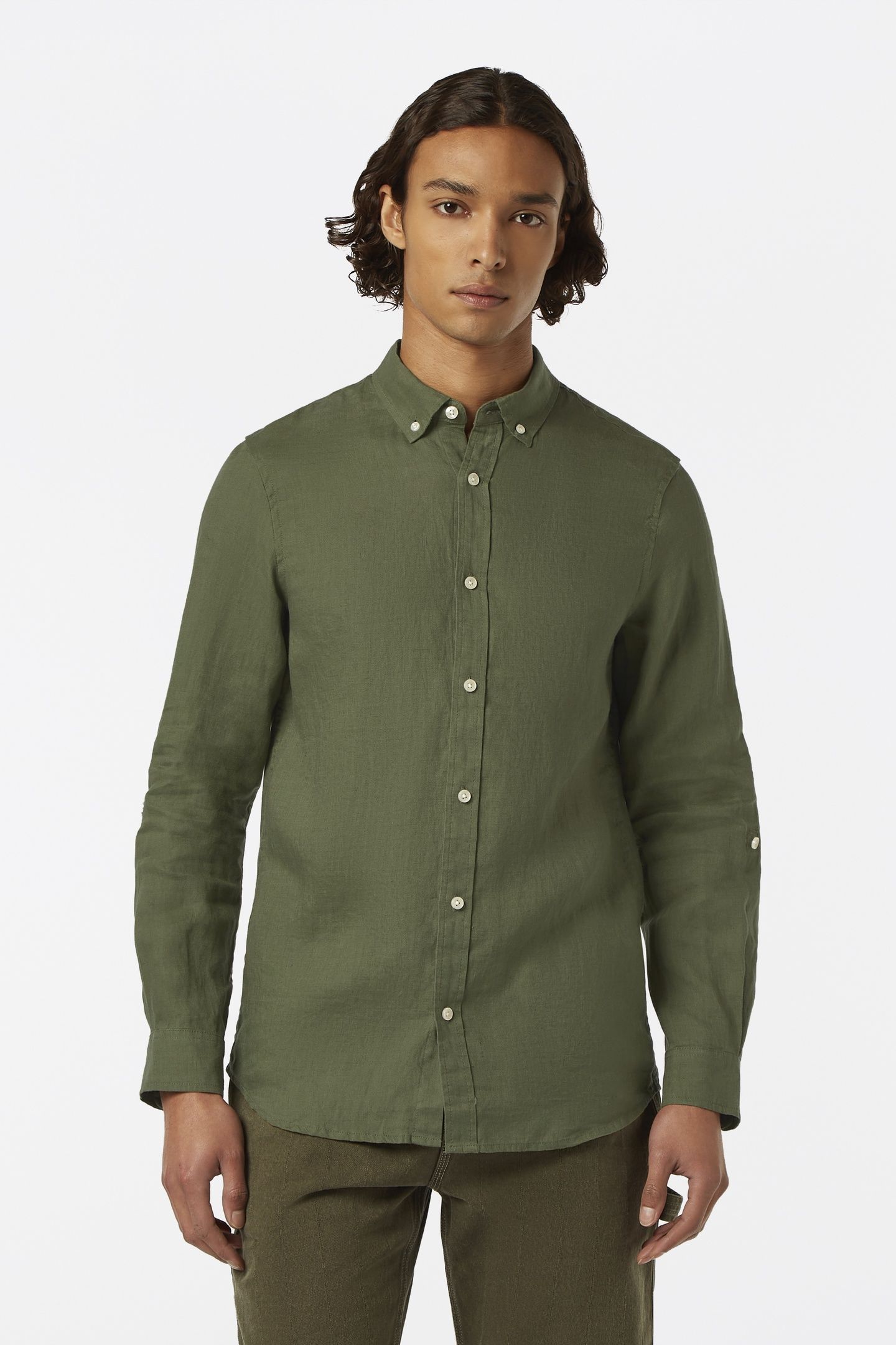 SEASONAL CORE - REGULAR FIT LINEN SHIRT ARMY 1