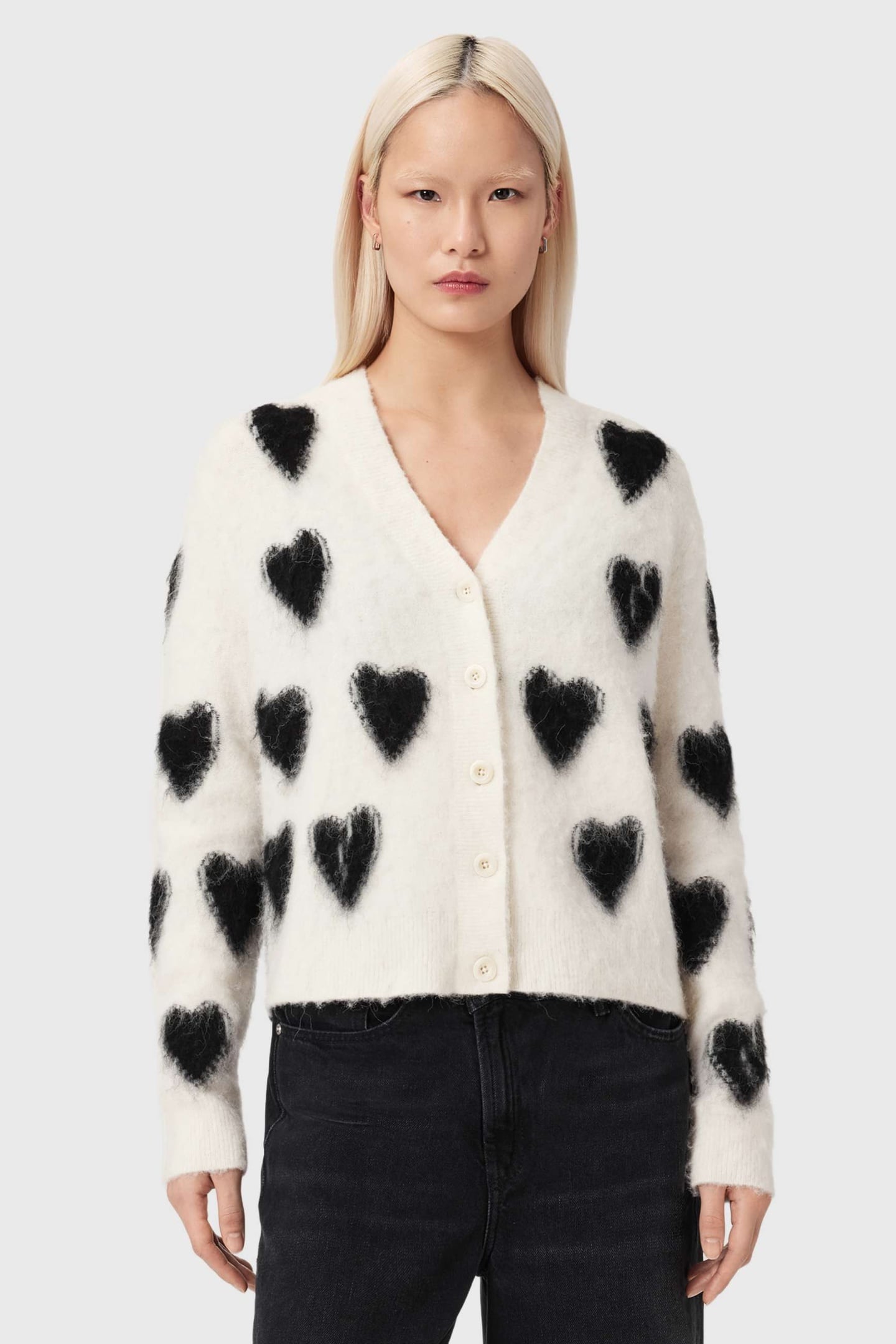SCATTER HEART CARDI CHALK WHITE/BLACK 4