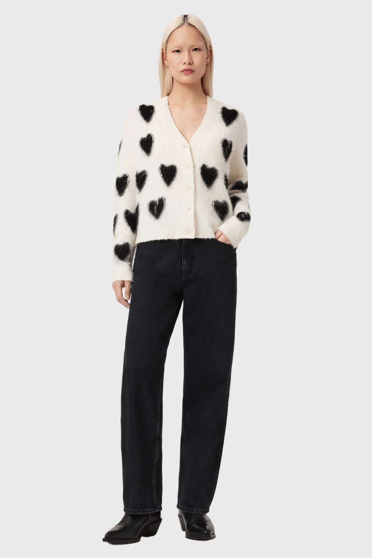 SCATTER HEART CARDI CHALK WHITE/BLACK 2