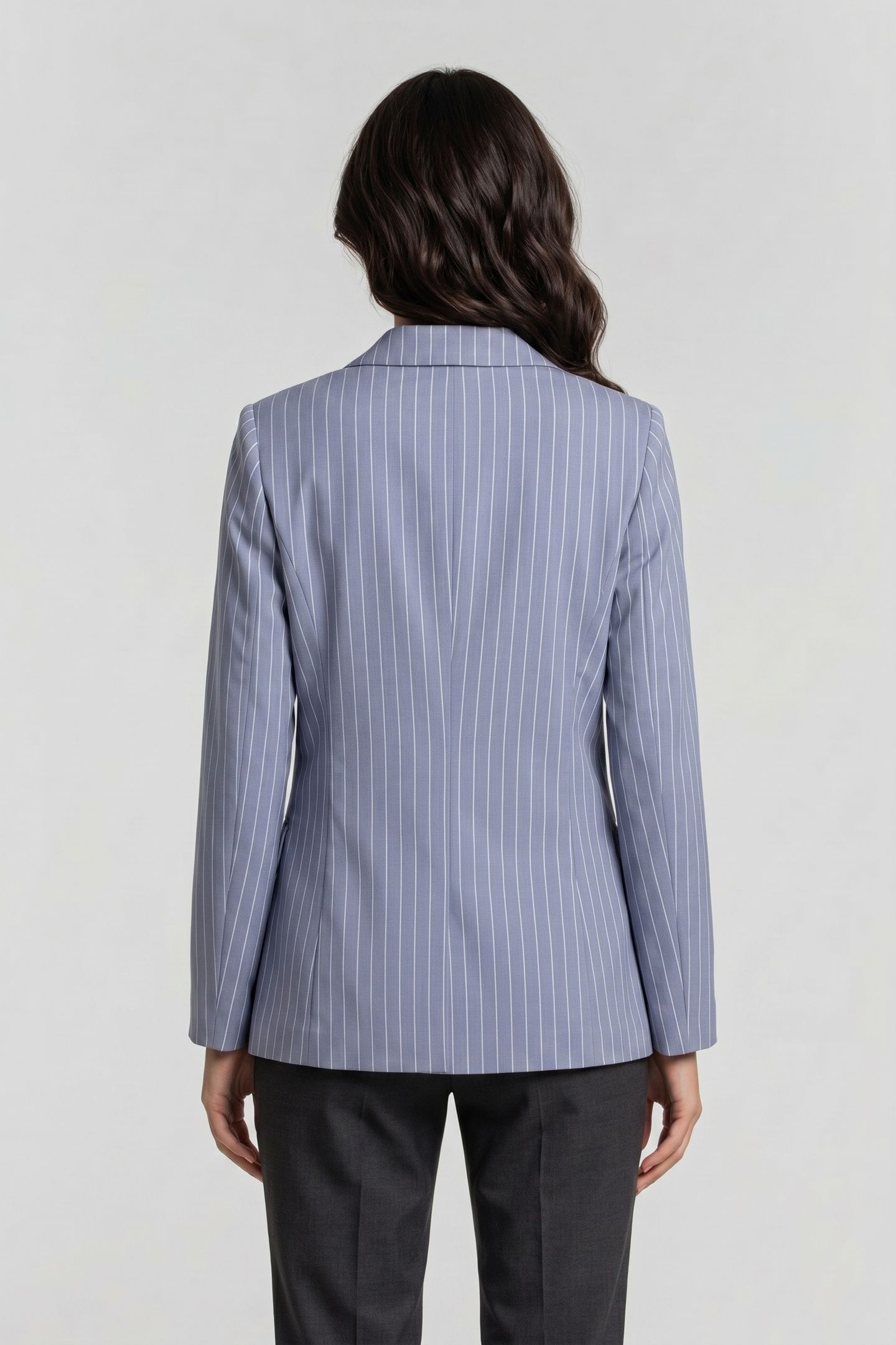 PINSTRIPE LINEN BLEND DOUBLE-BREASTED BLAZER LIGHT BLUE 2