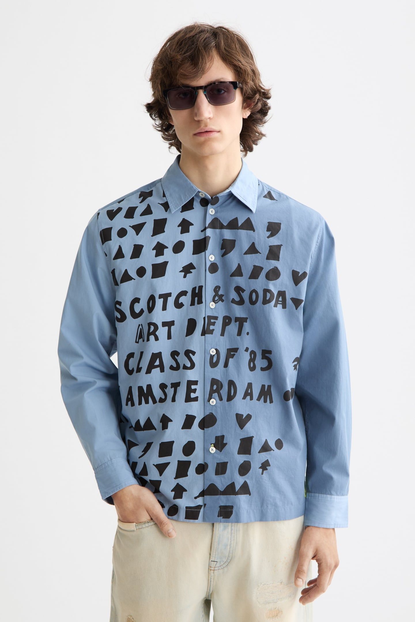 RELAXED-FIT LETTERS POPLIN SHIRT FADED DENIM 1