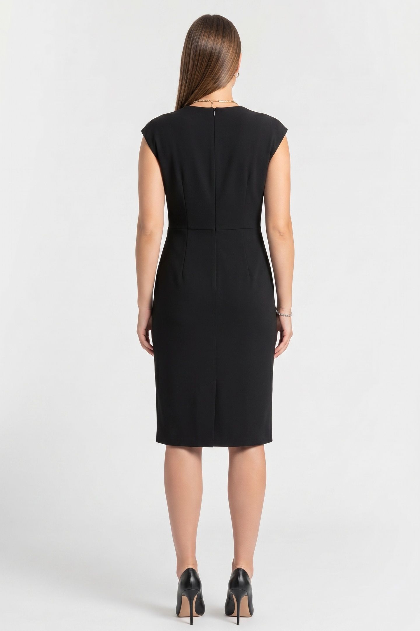 CROPPED KNIT V-NECK SHORT SLEEVE DRESS CAVIAR 4