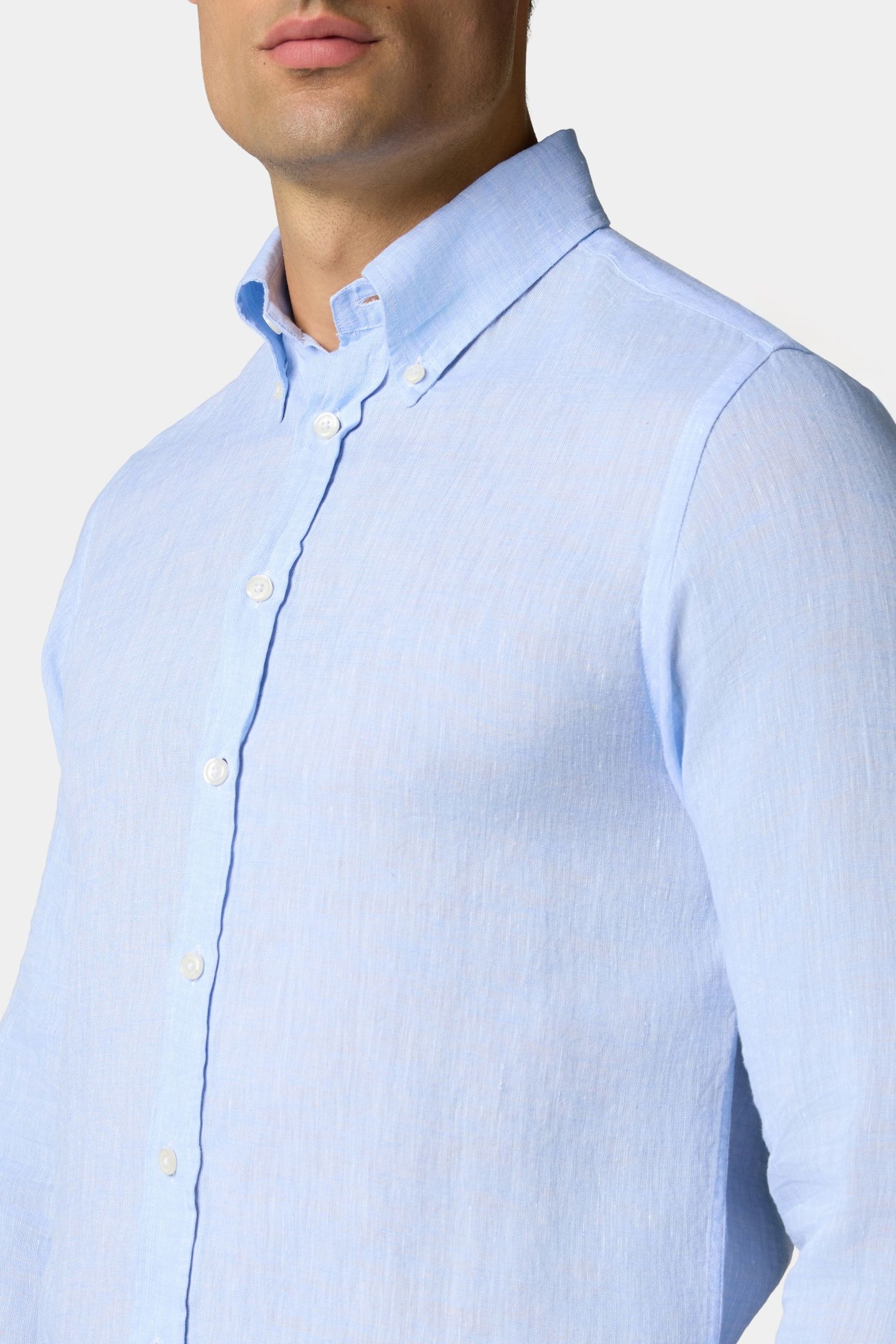 SLIM FIT LINEN BUTTON DOWN SHIRT LIGHT BLUE 7