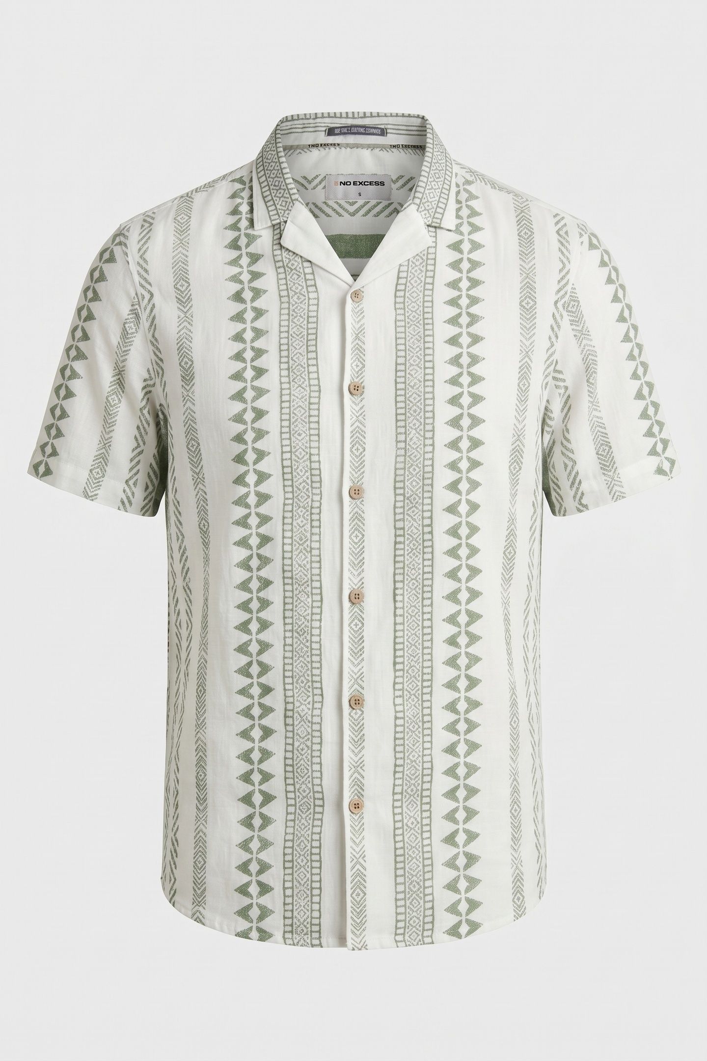 SHIRT SHORT SLEEVE REVERS COLLAR SLUB ALLOVER PRINTED GREEN 4