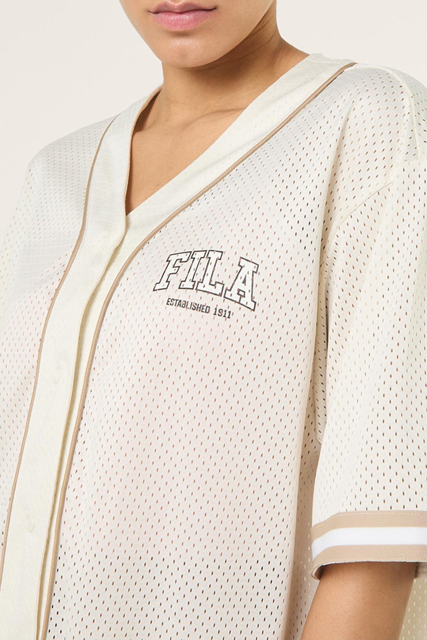 VILLANOVA OVERSIZED MESH BASEBALL SHIRT EGRET 2
