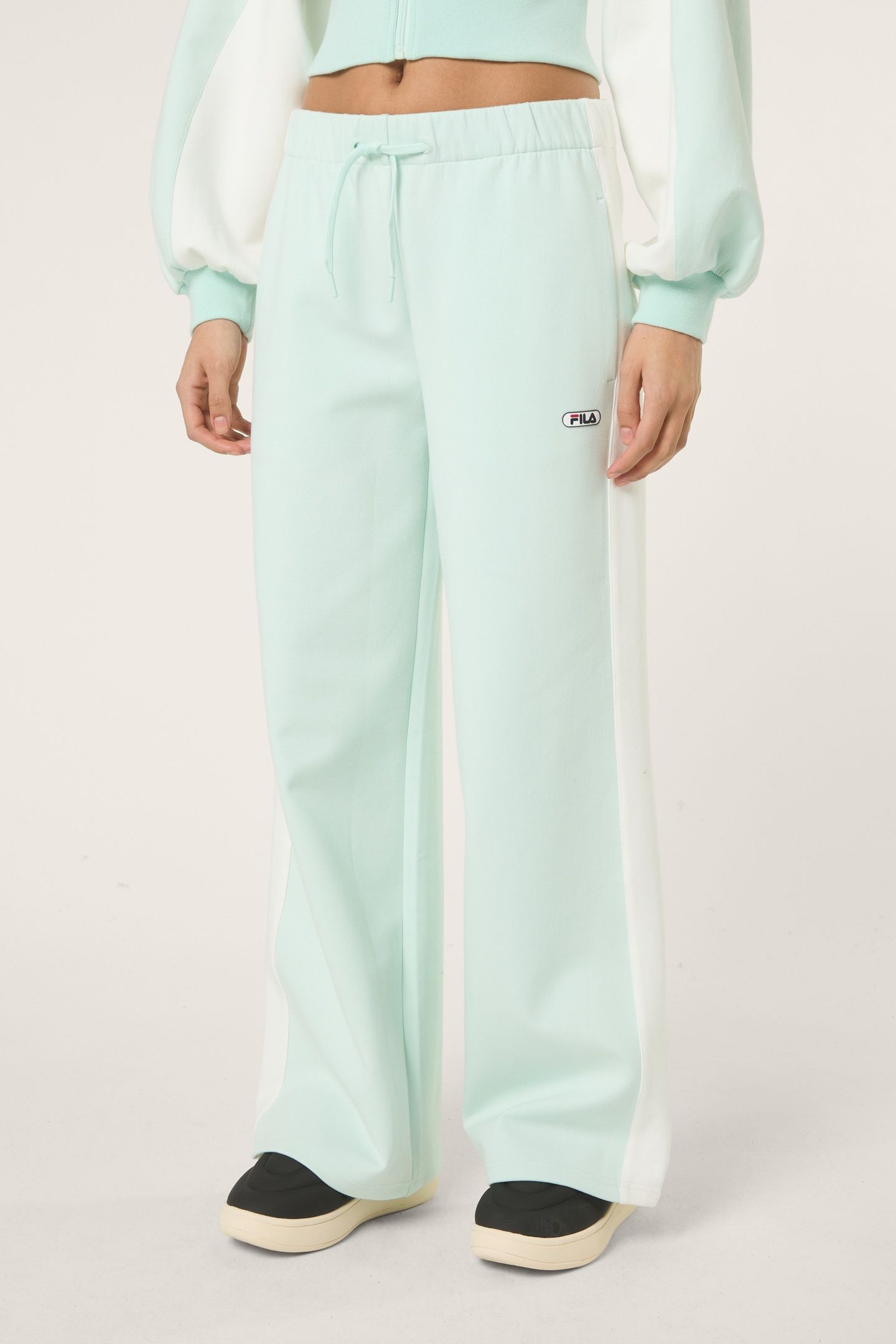 LECORE WIDE CONTRAST PANEL SCUBA TRACK PANTS SOOTHING SEA-EG 1