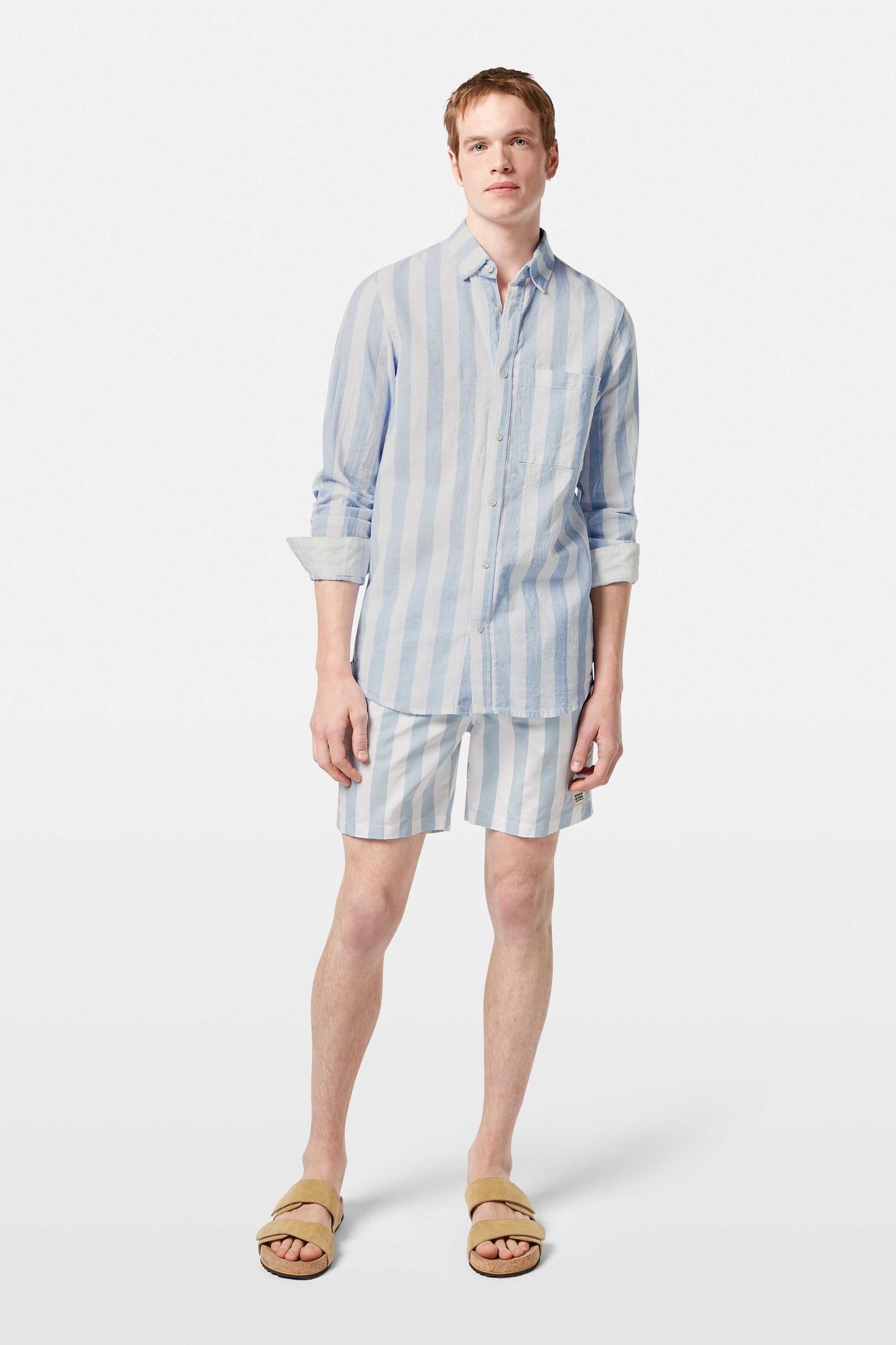 YARN-DYED LINEN BLEND STRIPED REGULAR FIT SHIRT SKY BLUE STR 1