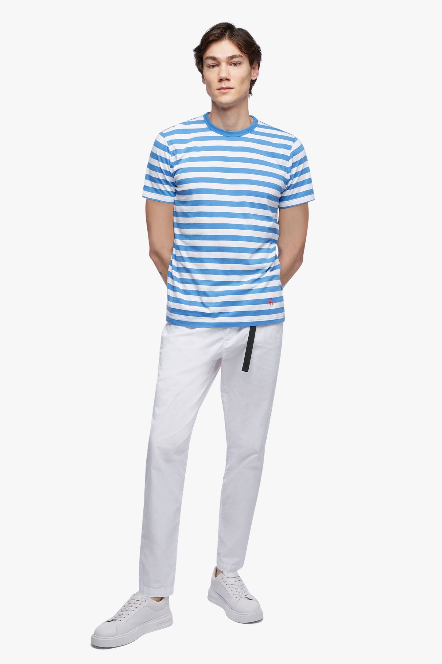SUPIMA COTTON SLIM STRIPED T-SHIRT OPEN BLUE 2