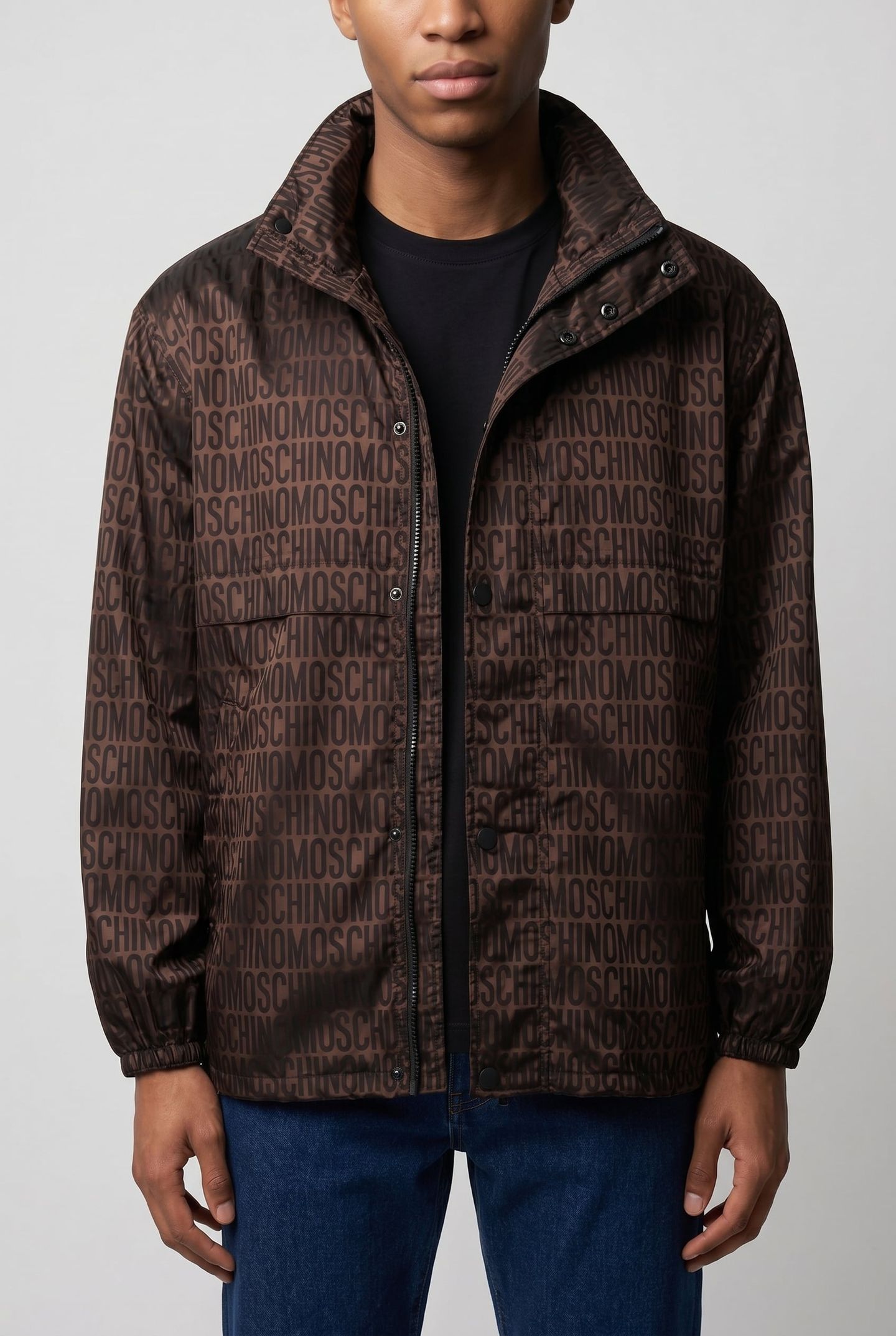 WINDBREAKER IN NYLON JACQUARD ALLOVER LOGO BROWN 1