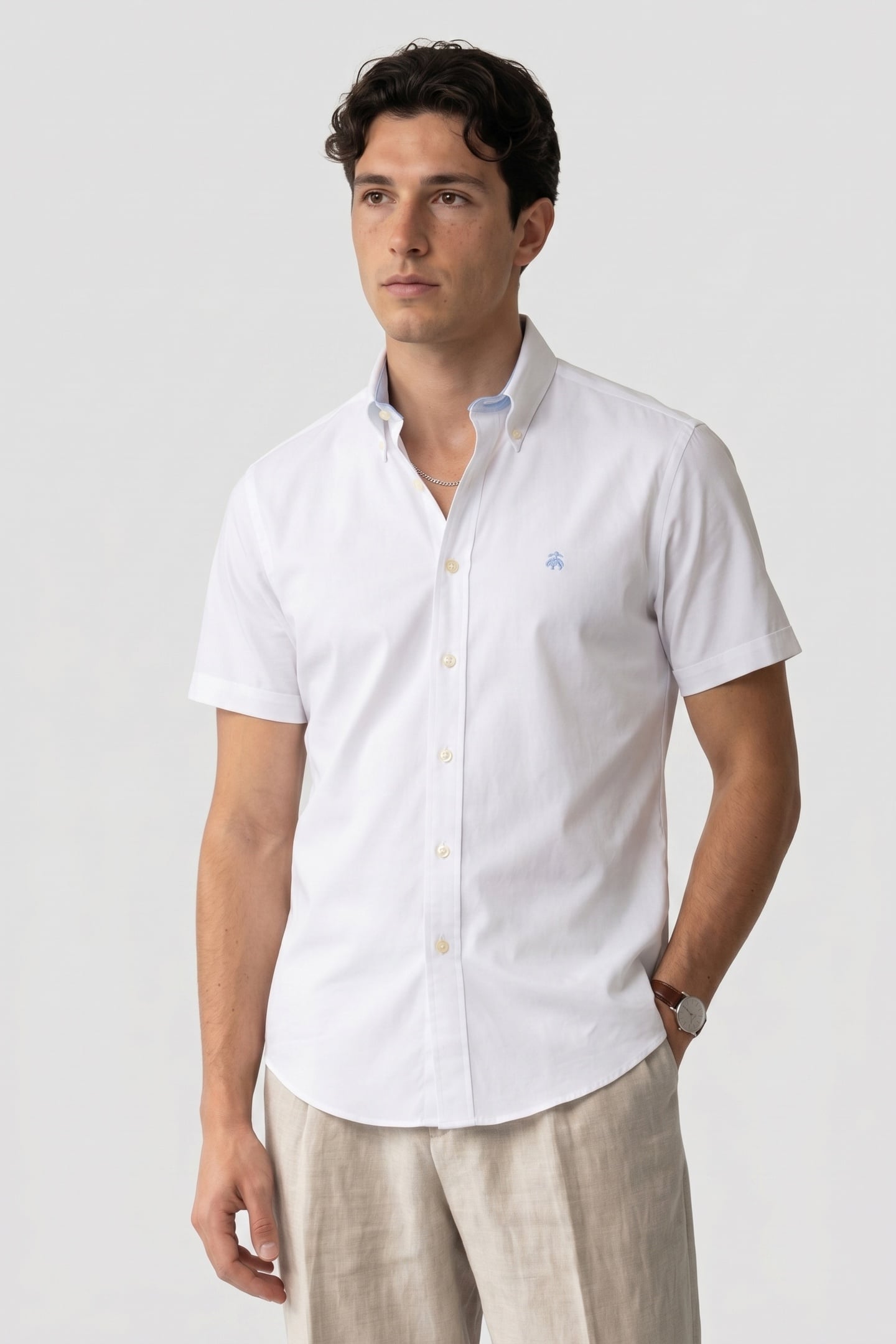 NON-IRON OXFORD STRETCH SOLIDS REGULAR OPEN WHITE 1