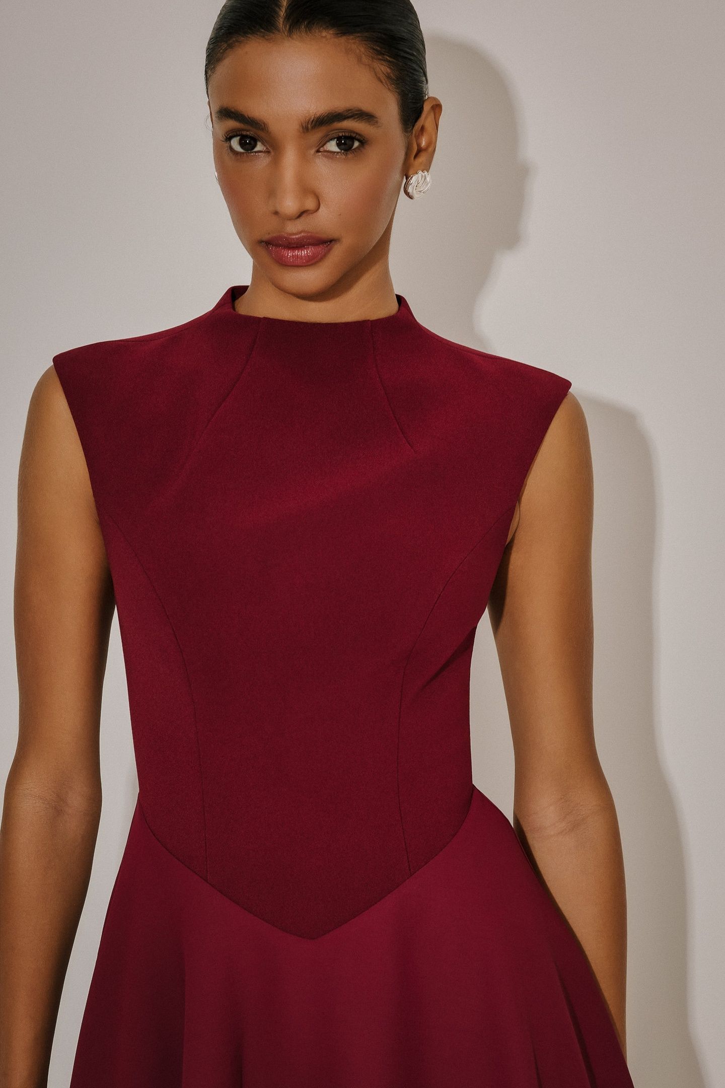 HIGH WAIST MIDI DRESS BORDEAUX 3