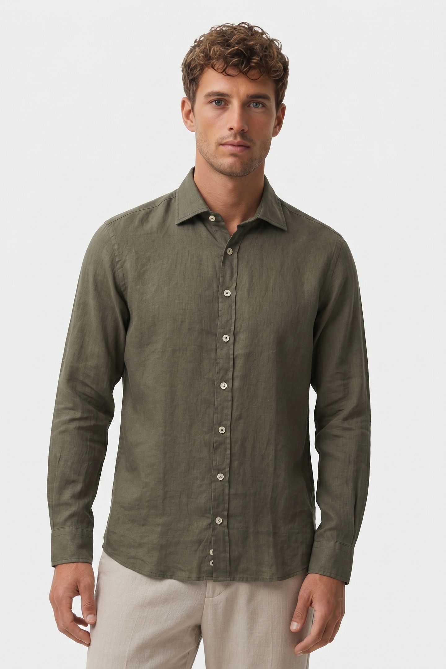 CLASSIC COLLAR SHIRT LINEN BROWN 1