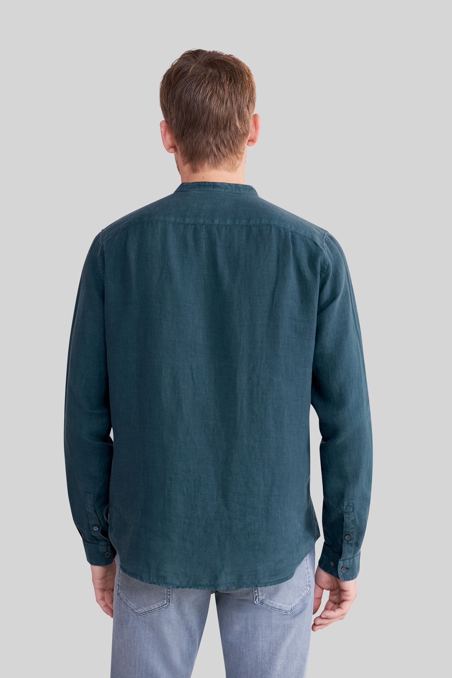 SLATE PURE LINEN REGULAR SHIRT WITH MANDARIN COLLAR 3