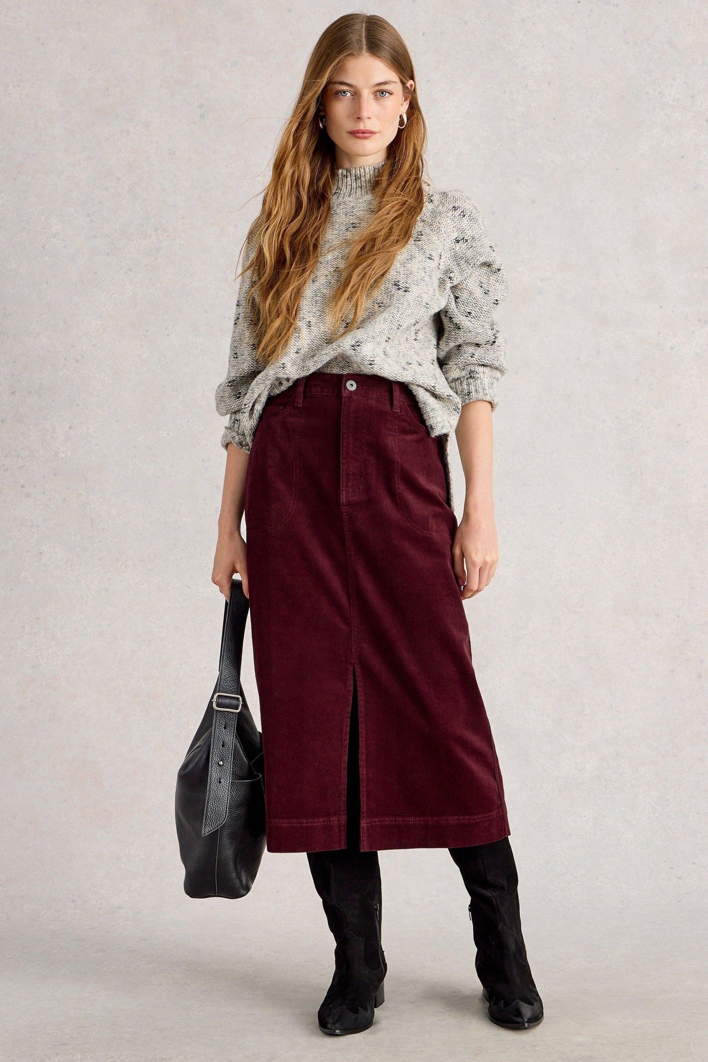 TIA CORD MIDI SKIRT DARK PLUM 1