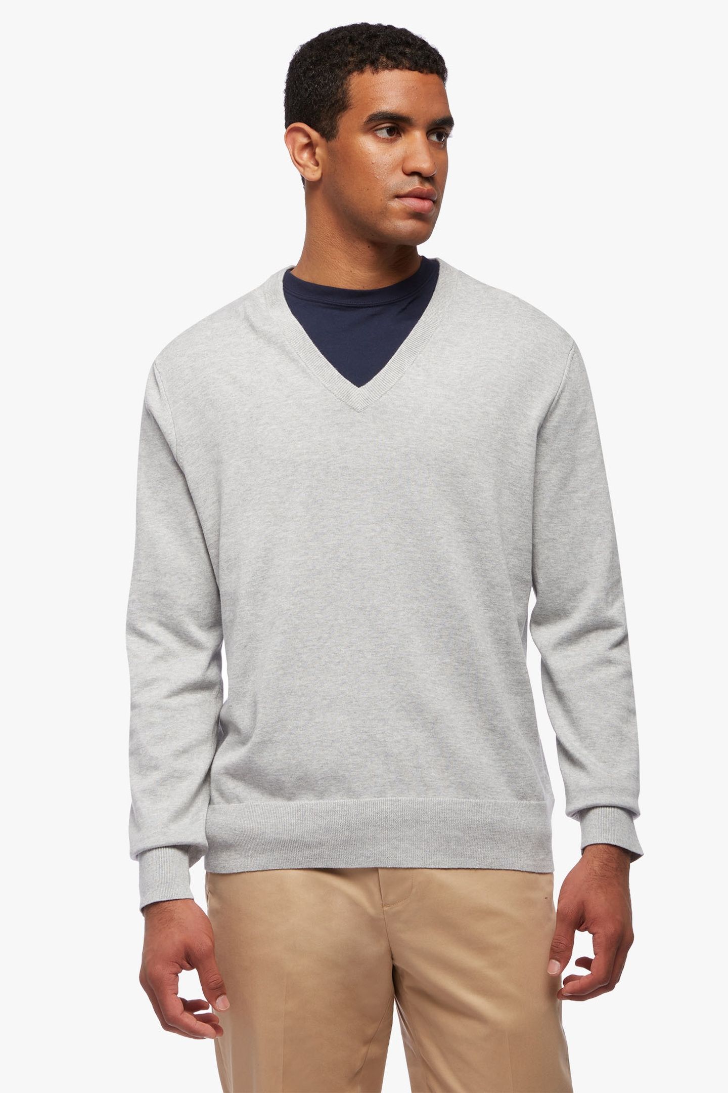 SUPIMA COTTON V-NECK SWEATER GREY 1