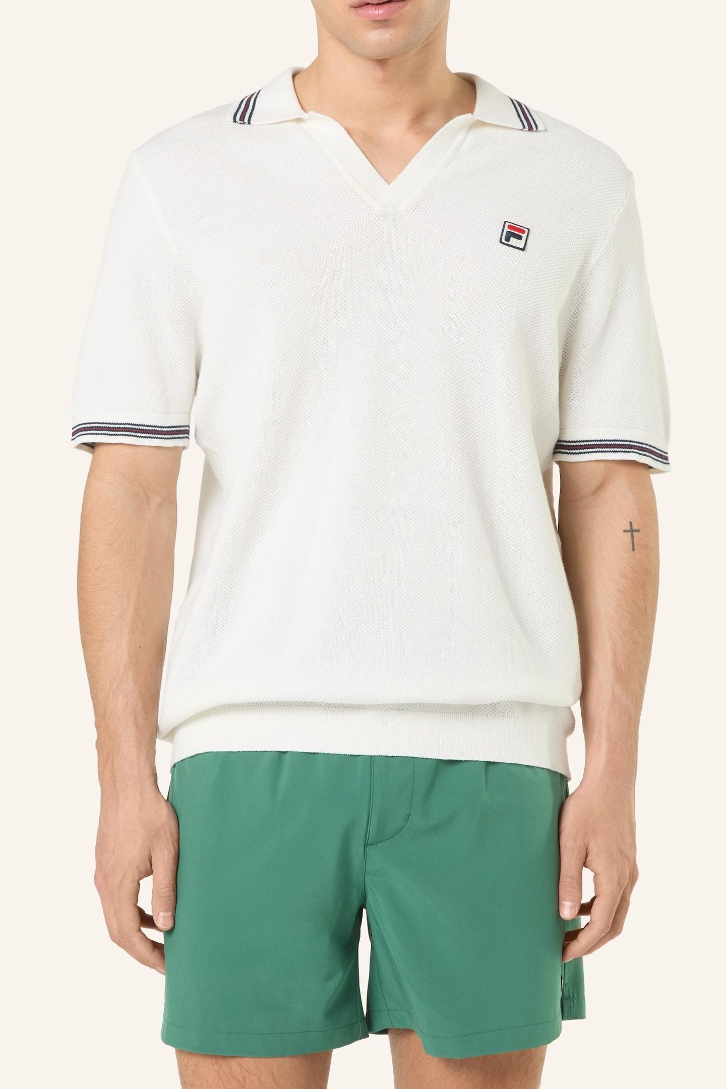 ORENTANO REGULAR JOHNNY COLLAR KNITTED POLO SHIRT EGRET 1
