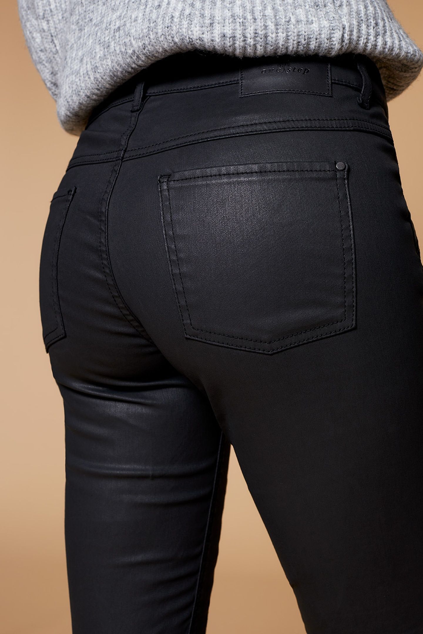SLIM BLACK 7/8 LENGTH COATED BIKER STYLE JEANS 6
