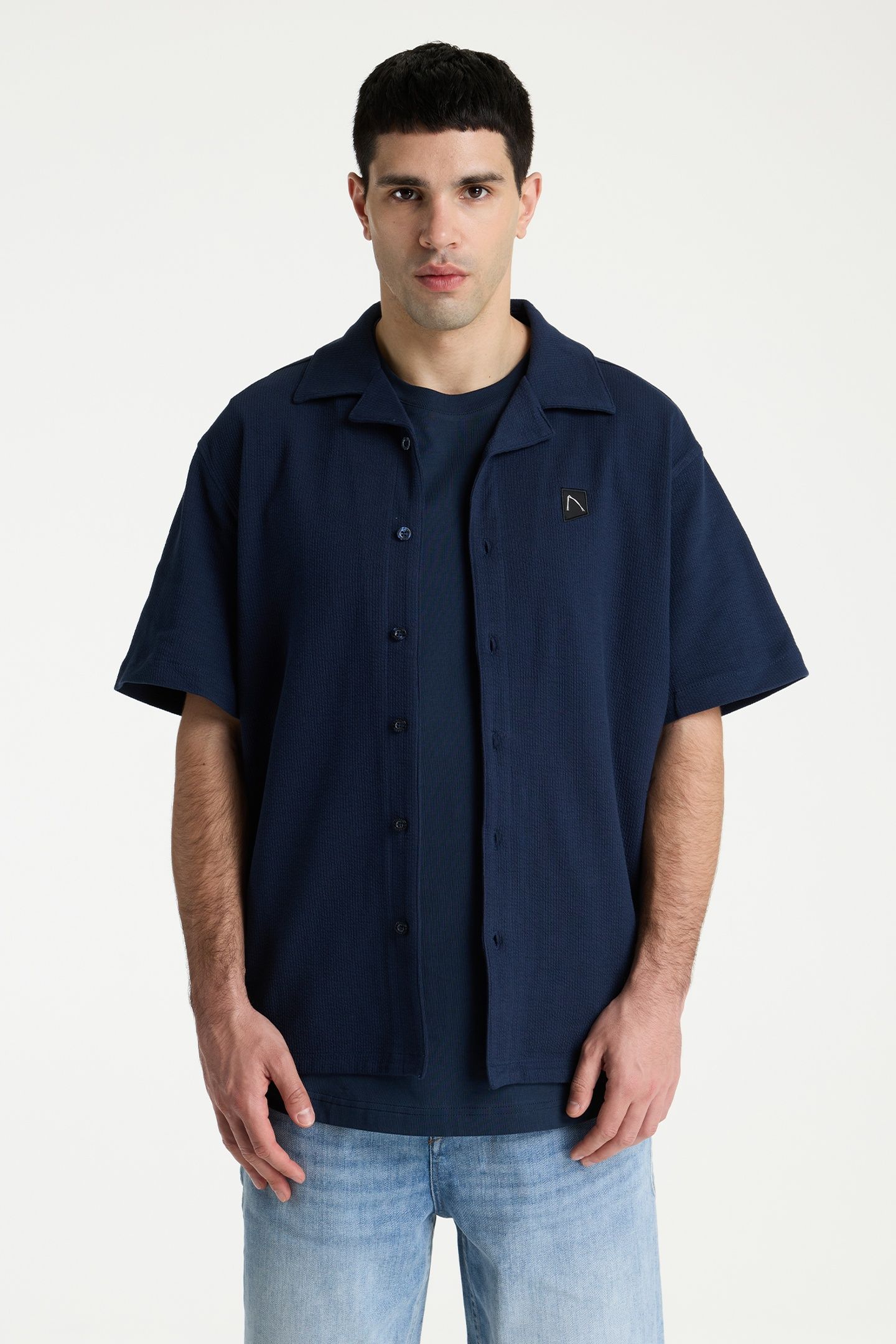 BORI STRUCTURE SHIRT SHORT SLEEVE DRESS BLUES 1