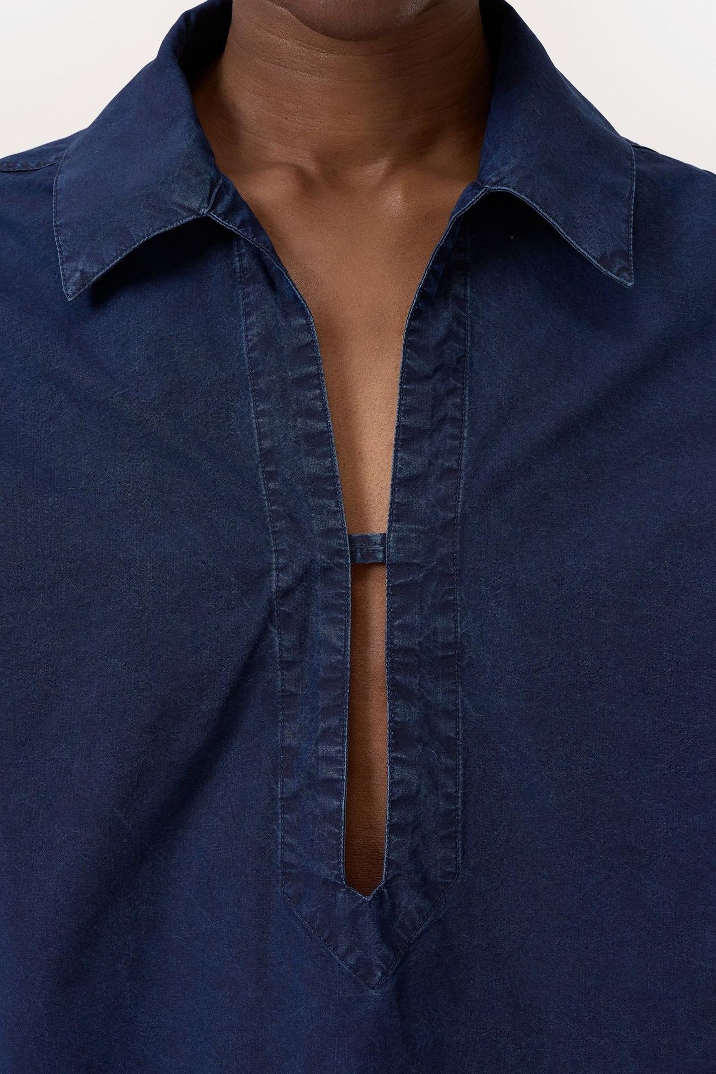 DEEP V NECK BLOUSE DARK BLUE 5