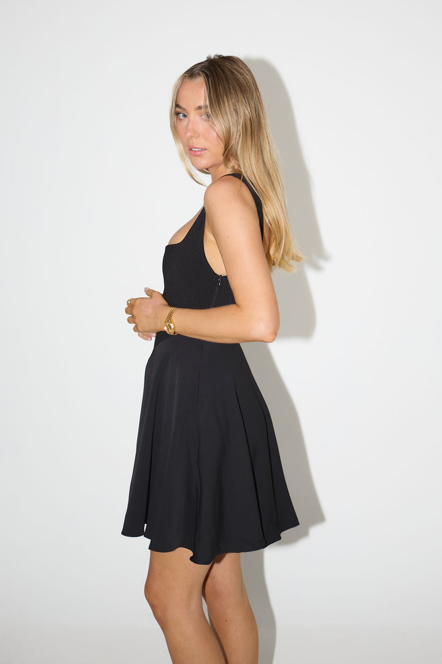 SQUARE NECK MINI DRESS BLACK 2