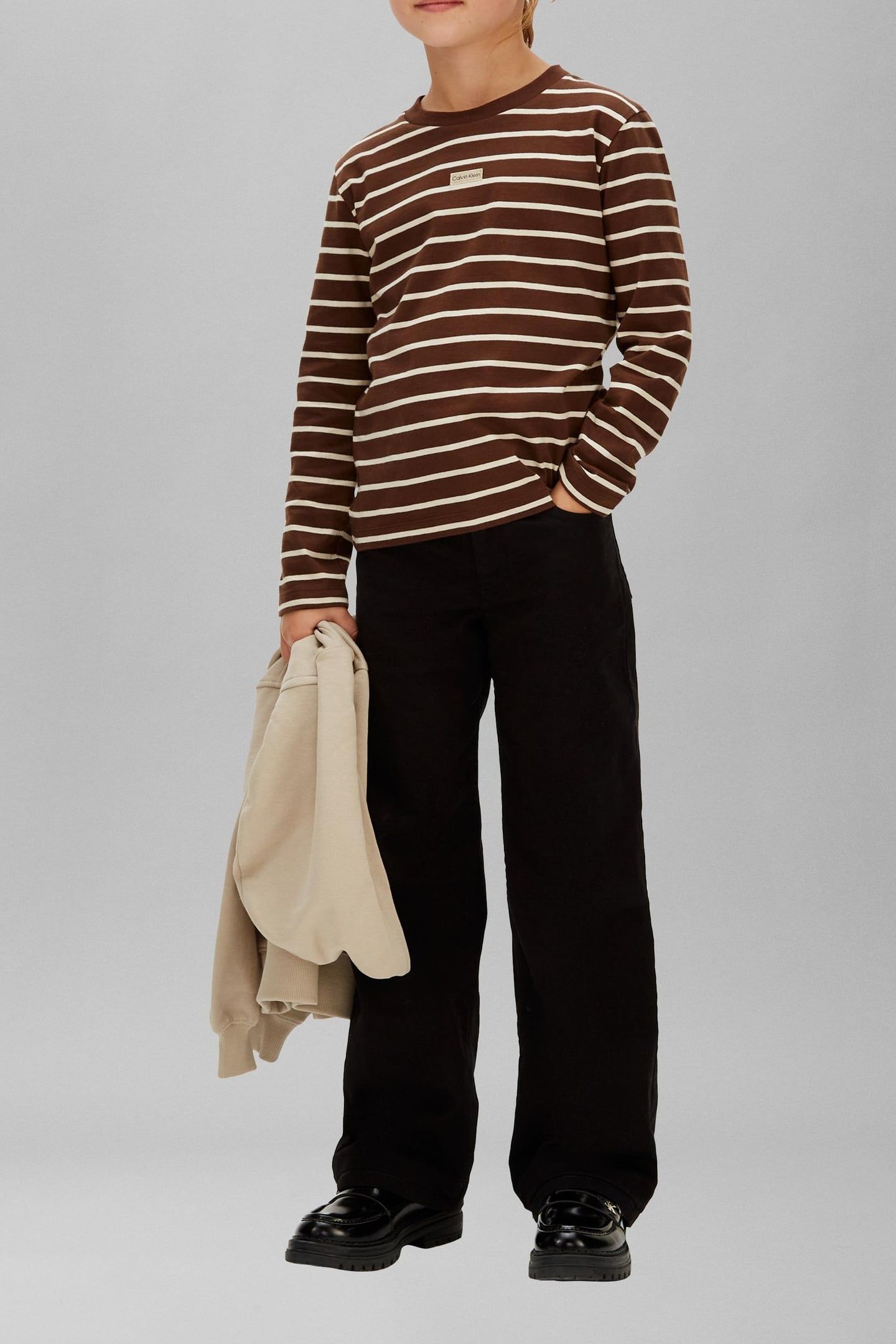 GIRLS STRIPE L/S T-SHIRT LEGACY BROWN/WHITE GRAY 1