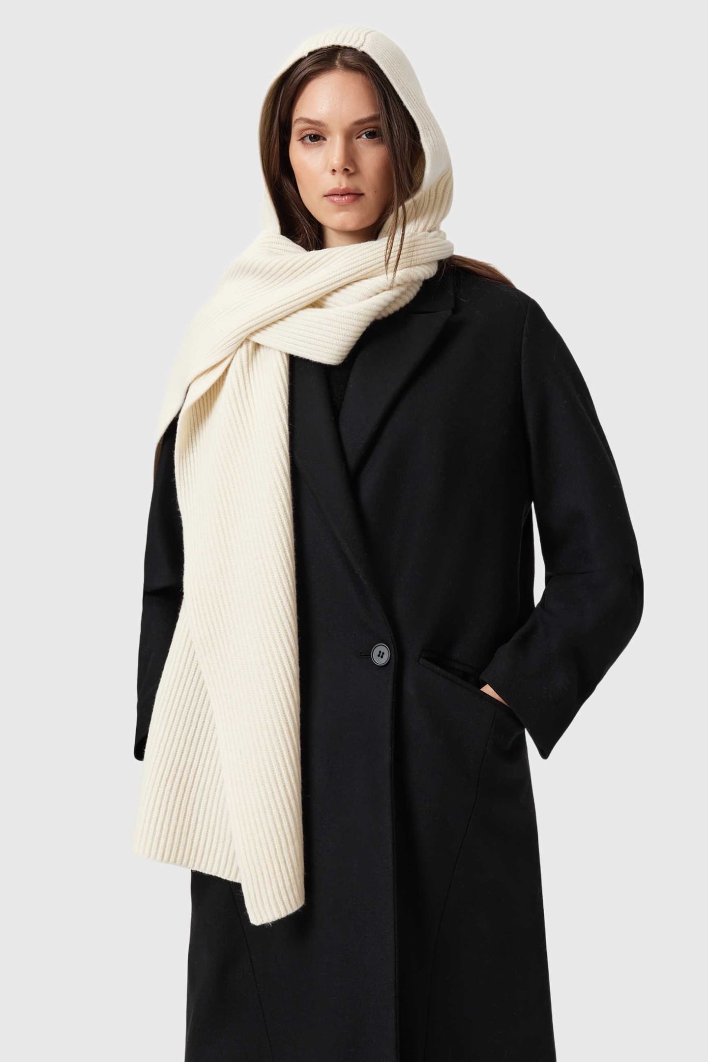 WREN HOODED SCARF ANTIQUE WHITE 1