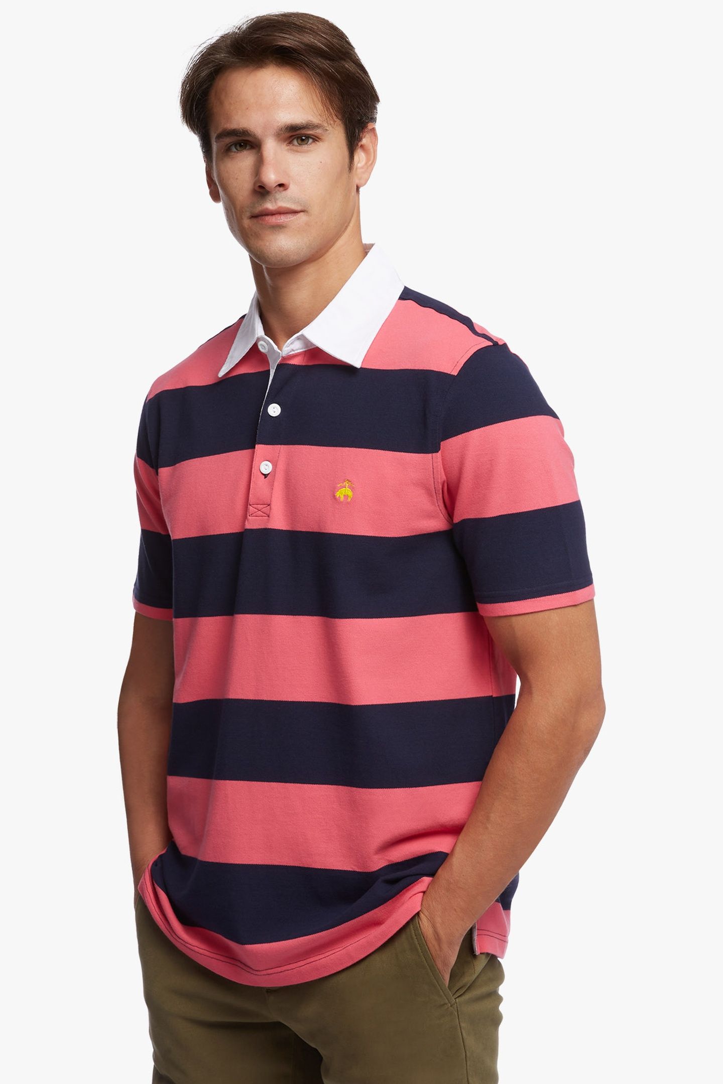 SLIM-FIT RUGBY STRIPE STRETCH PIQUE POLO SHIRT DARK PINK 1