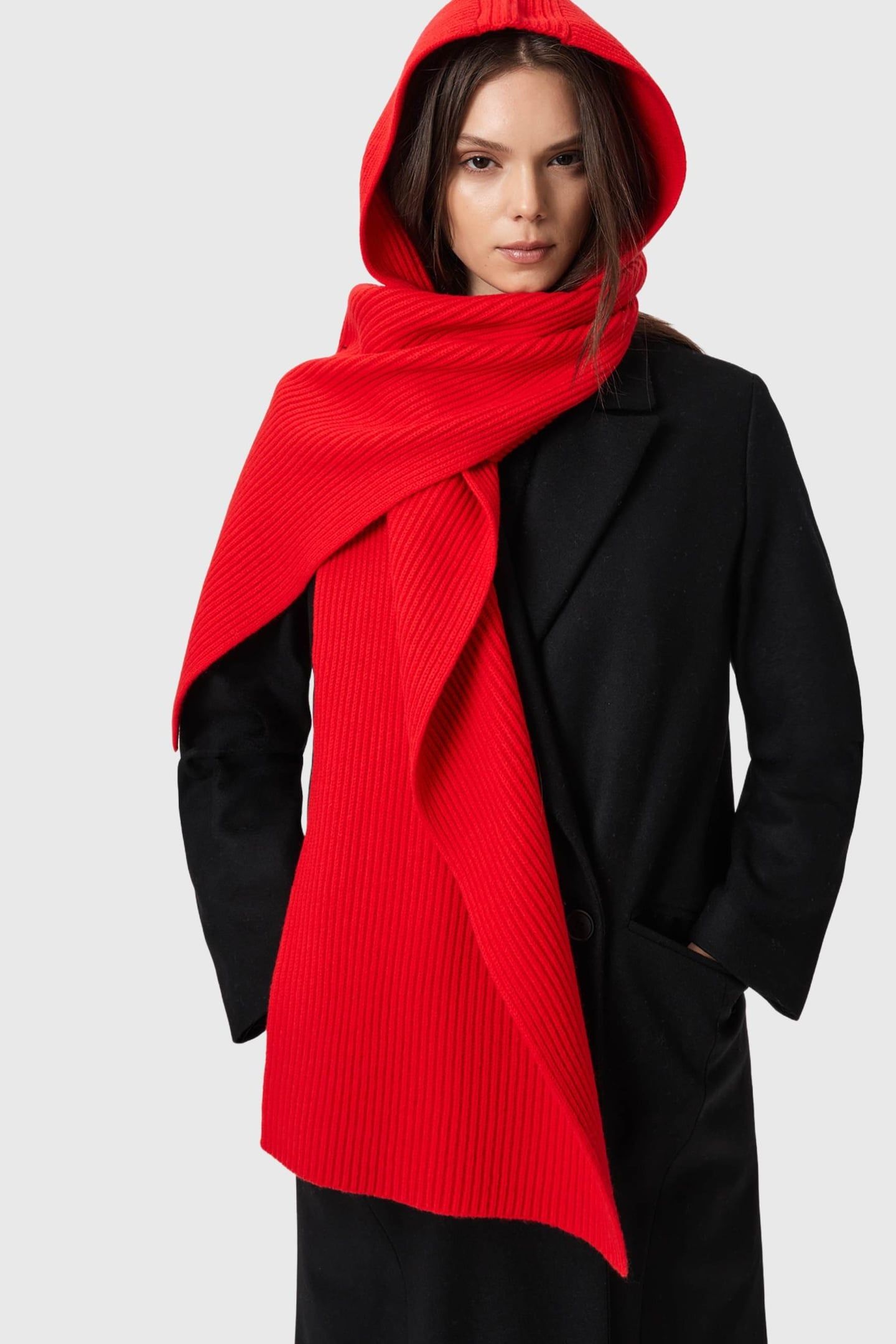WREN HOODED SCARF CRIMSON RED 1