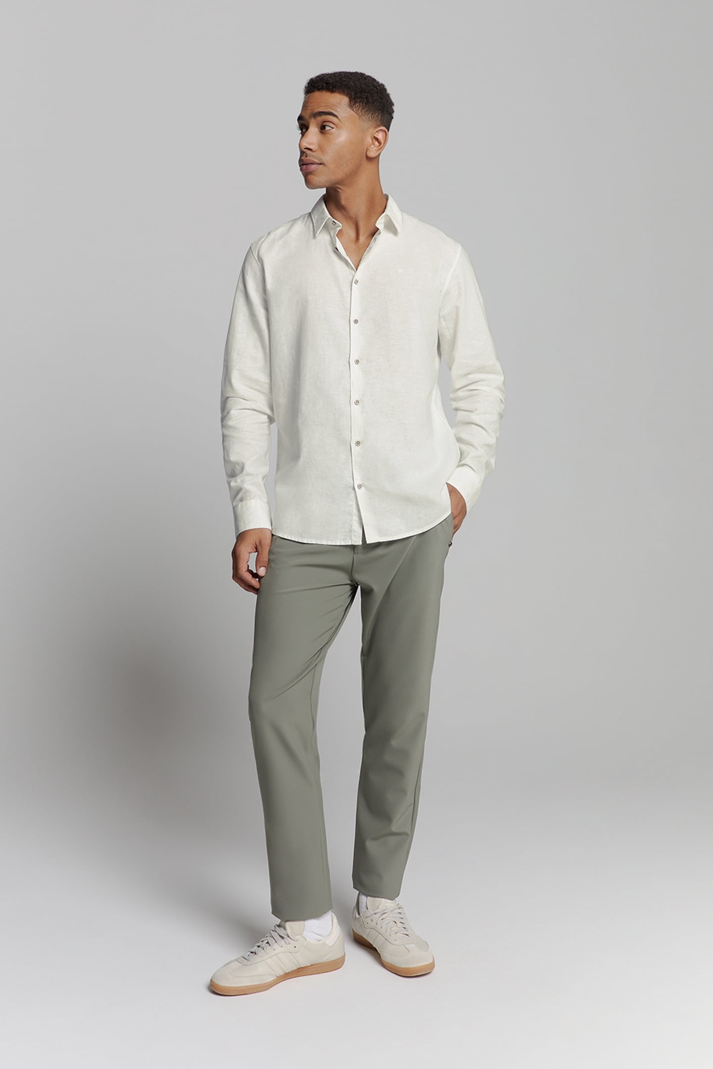SHIRT SOLID WITH LINEN WHITE 1
