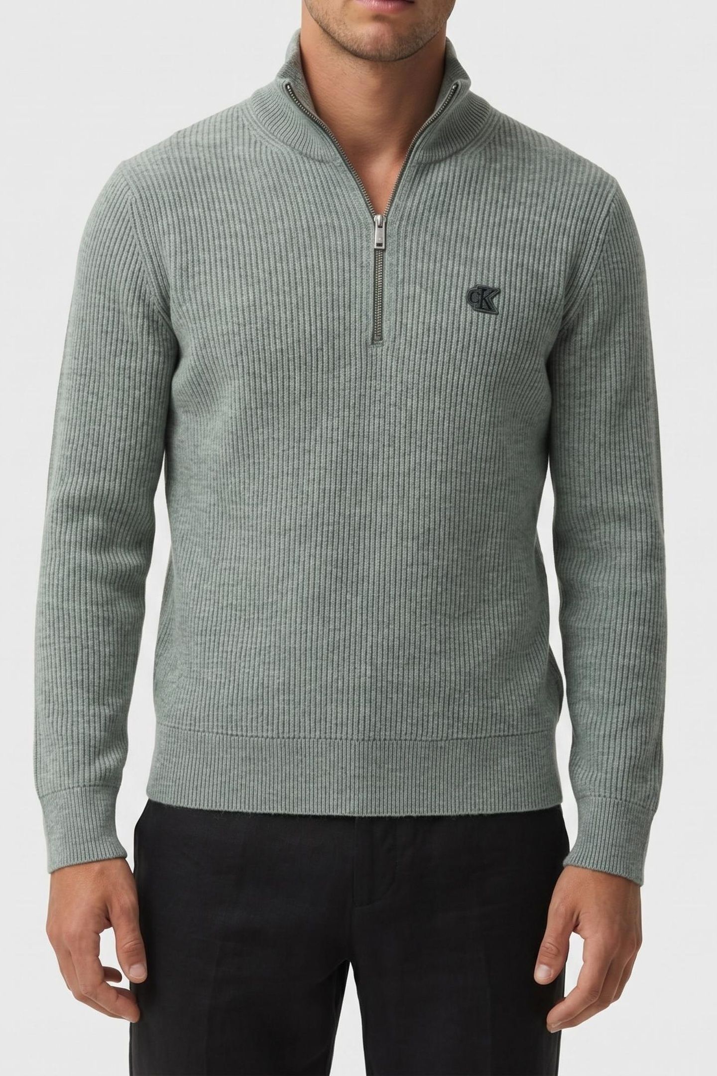 LS RIBBED QUARTER ZIP SWEATER AUTUMN GREEN 1