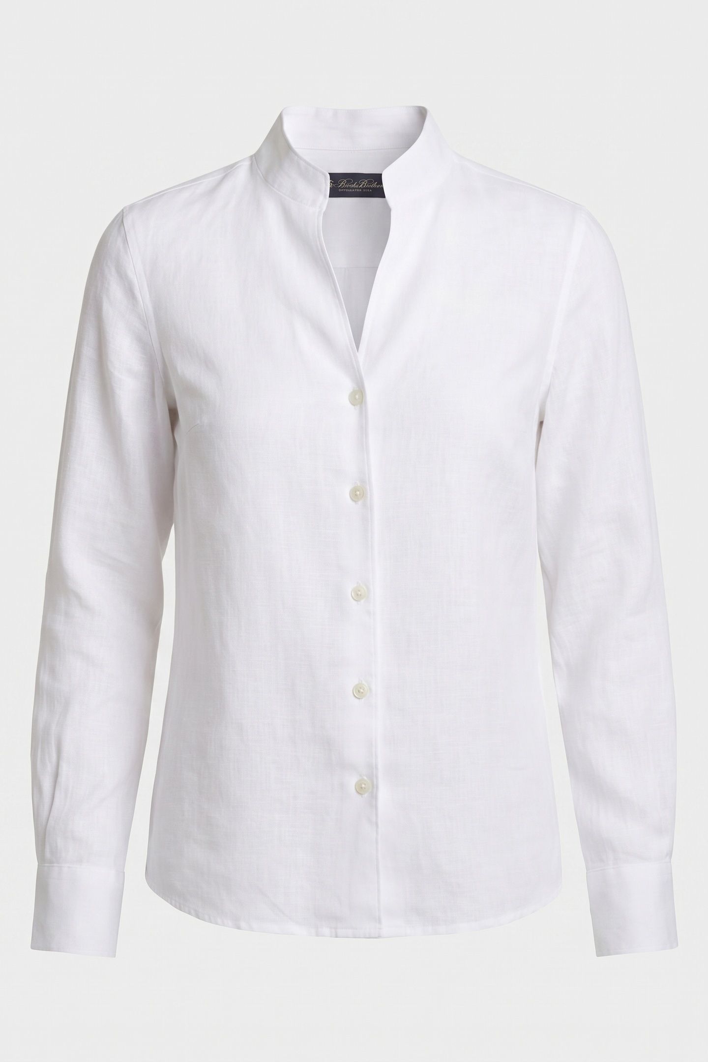 SLIM FIT LINEN SHIRT WITH STAND COLLAR WHITE 5