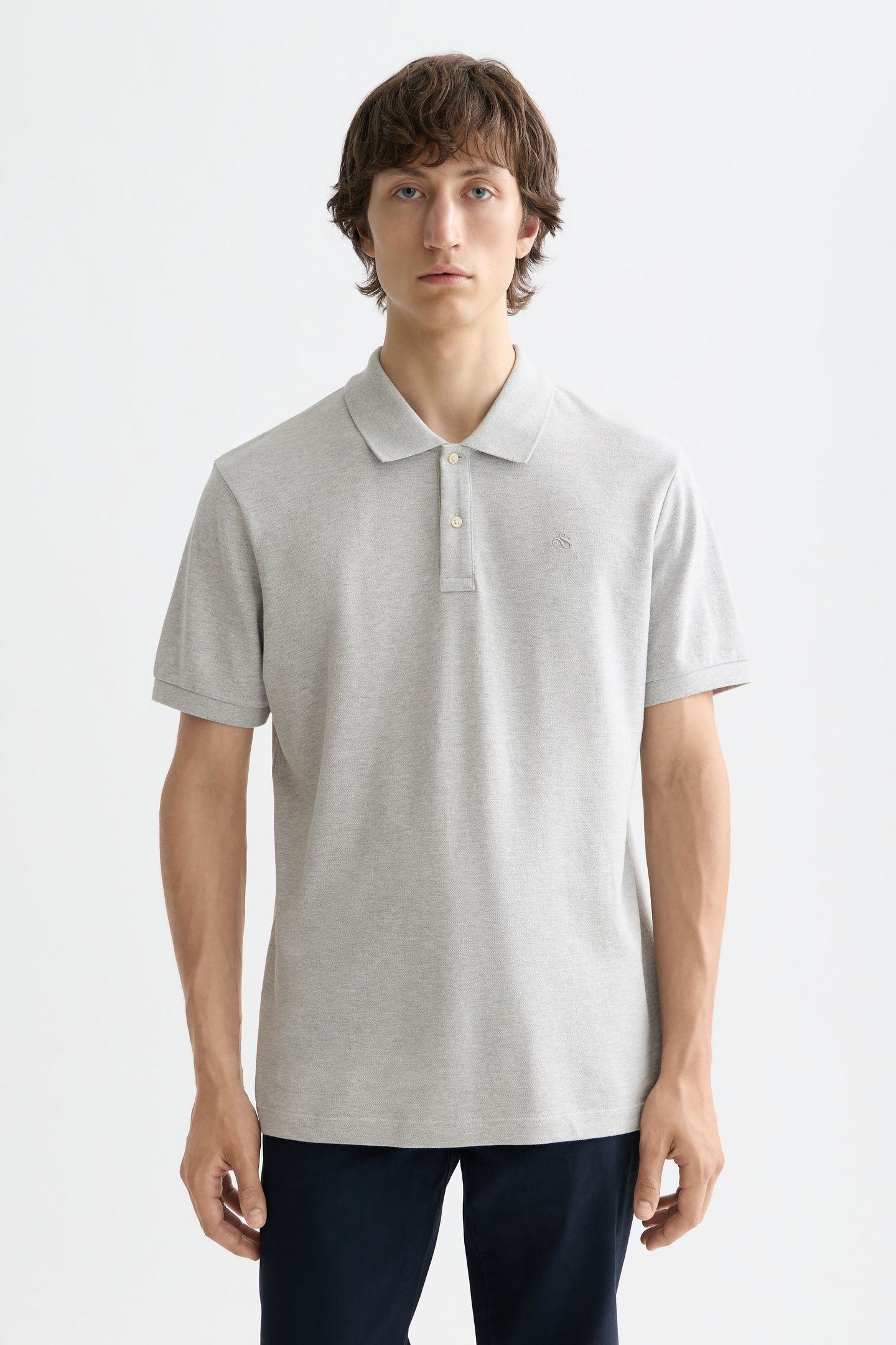 NOS CHEST LOGO REGULAR-FIT PIQUE POLO GREY MELANGE 1