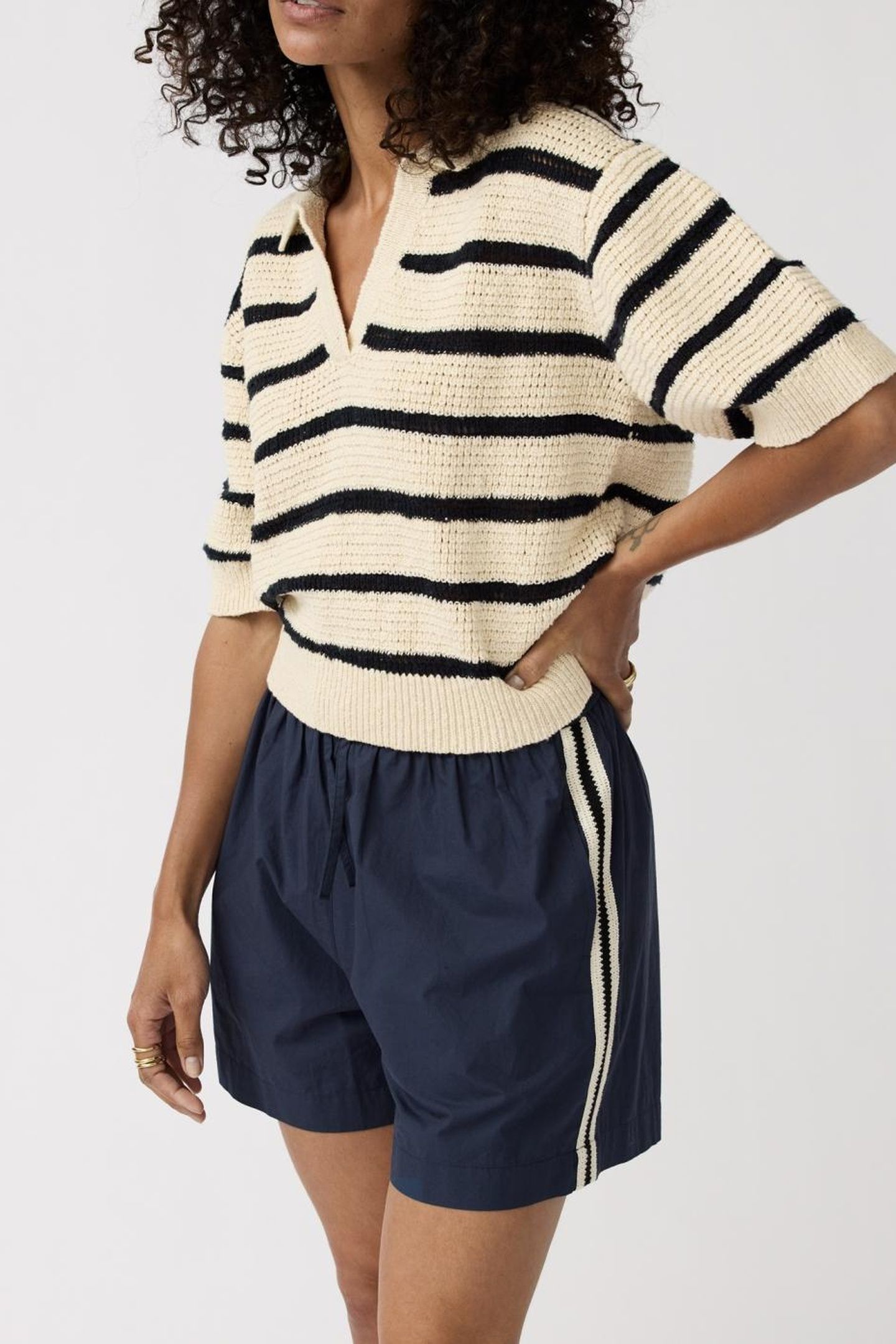POLO DALIA WOOL WHITE/NAVY STRIPE 1
