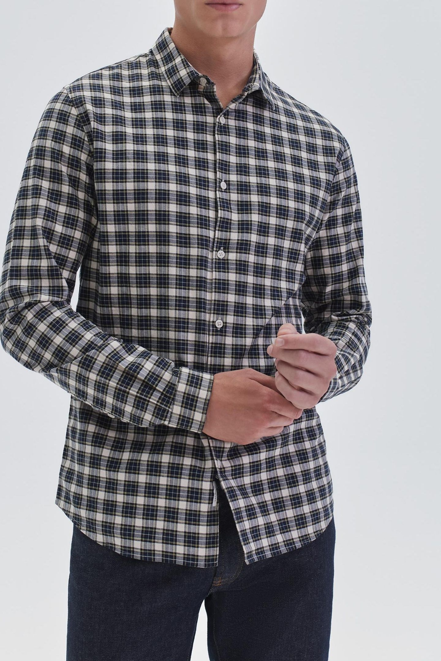 NAVY CHECKED SLIM SHIRT 1