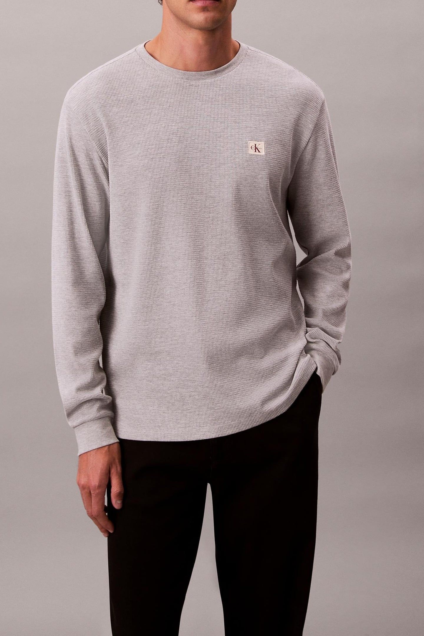 LS WAFFLE BADGE CREW NECK TEE HEROIC GREY HEATHER 1