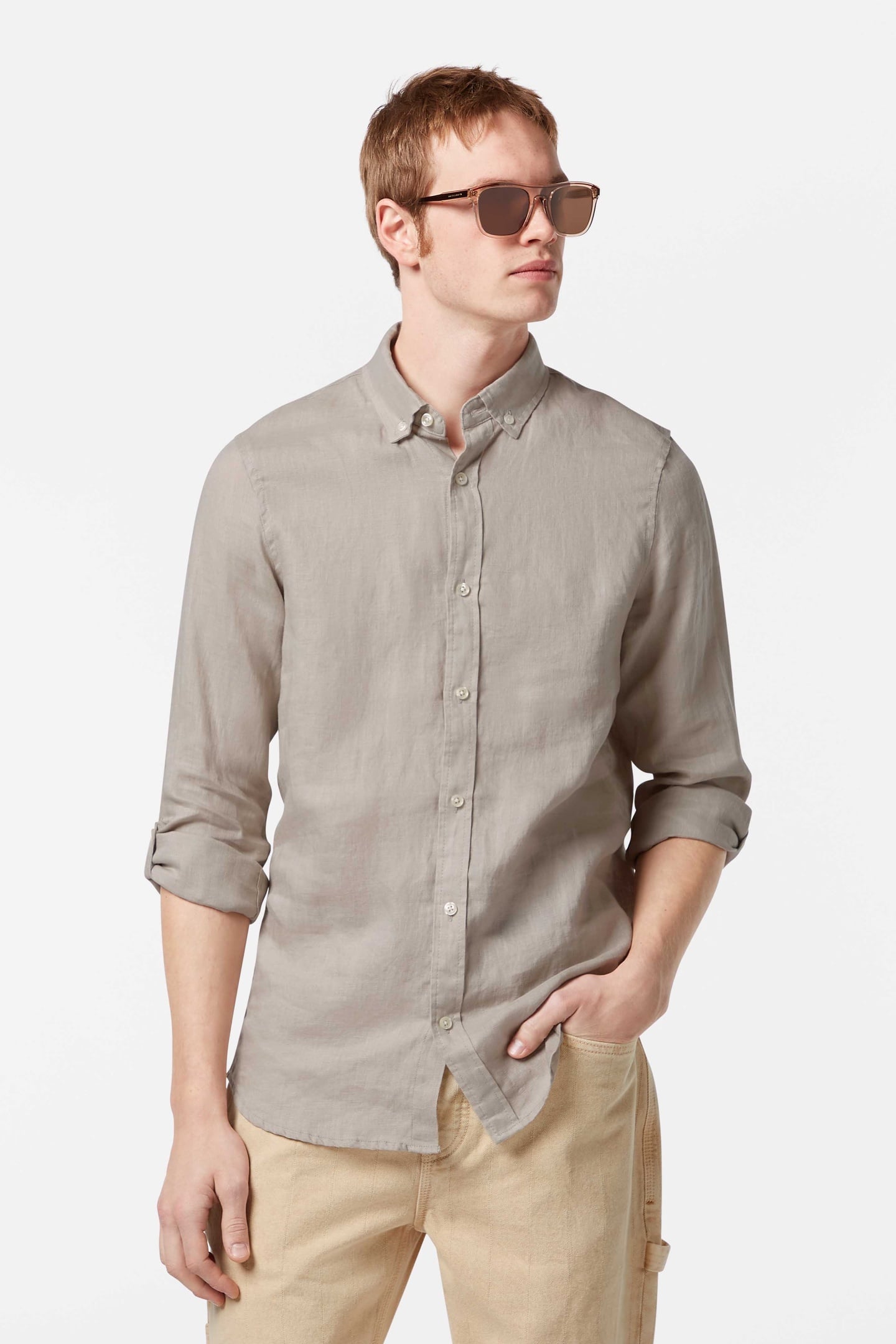 SEASONAL CORE - REGULAR FIT LINEN SHIRT HIGHWAY GREY 1