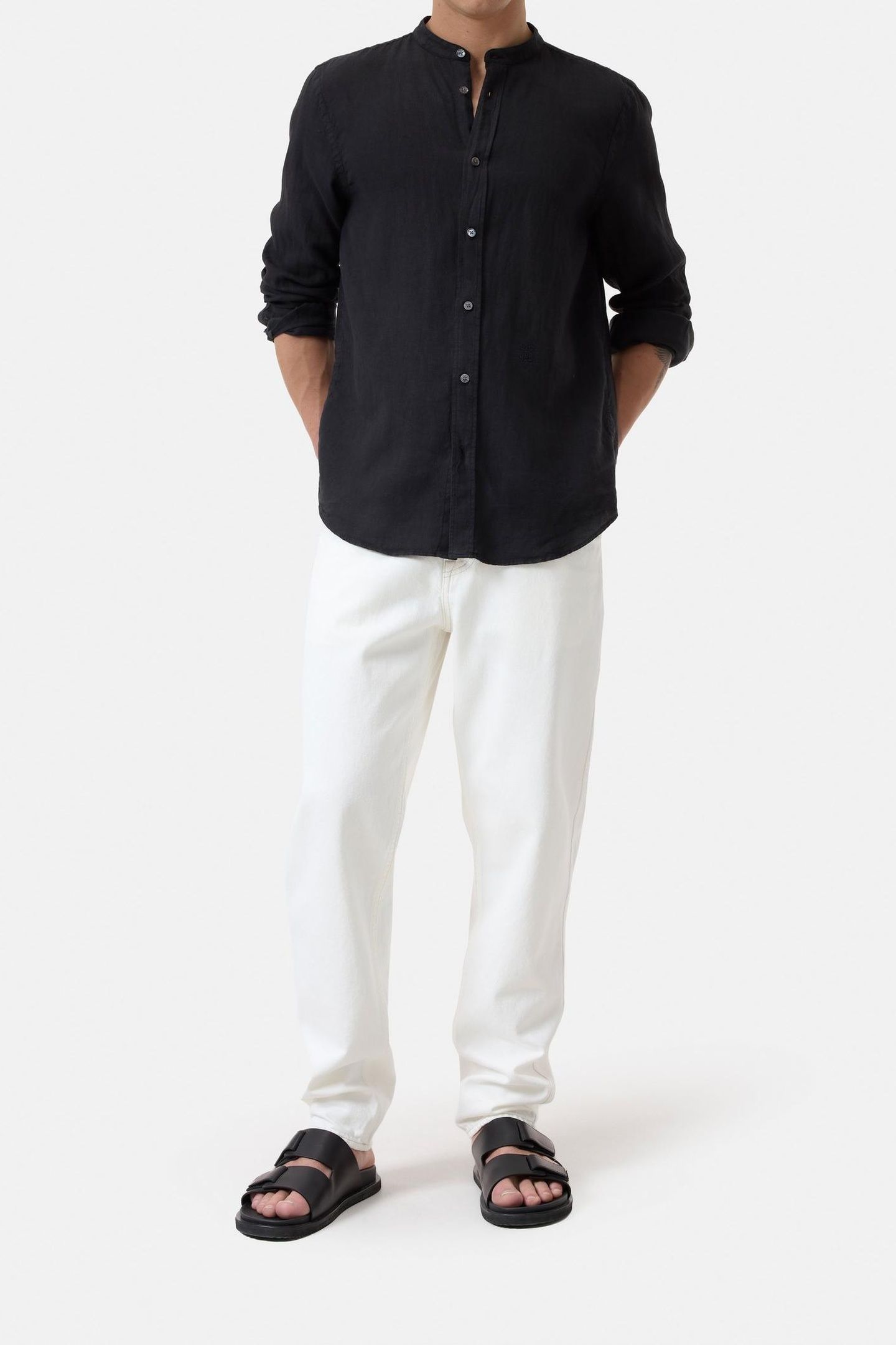 COLLARLESS SHIRT BLACK 1