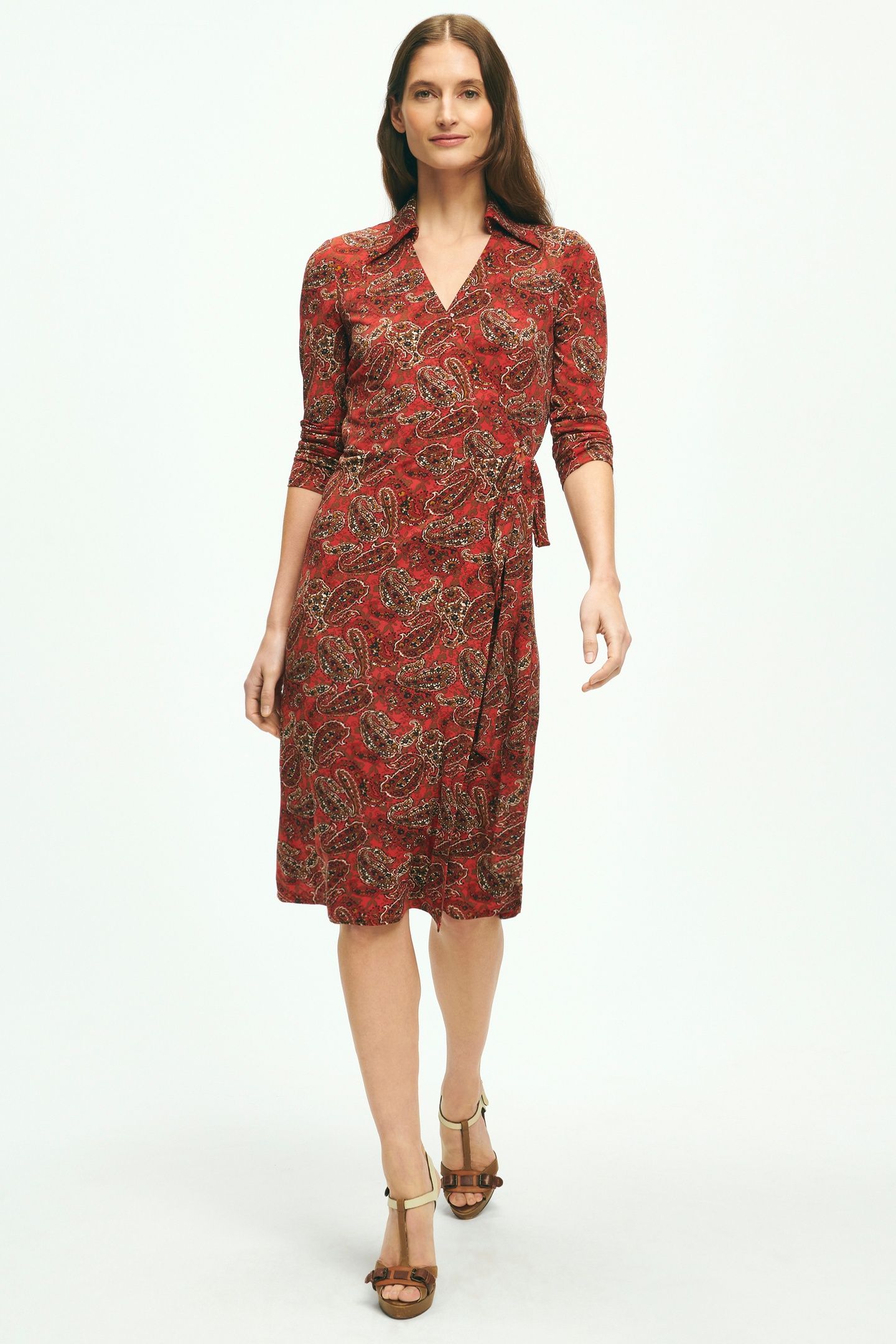 KNIT WRAP PRINTED DRESS RED 1