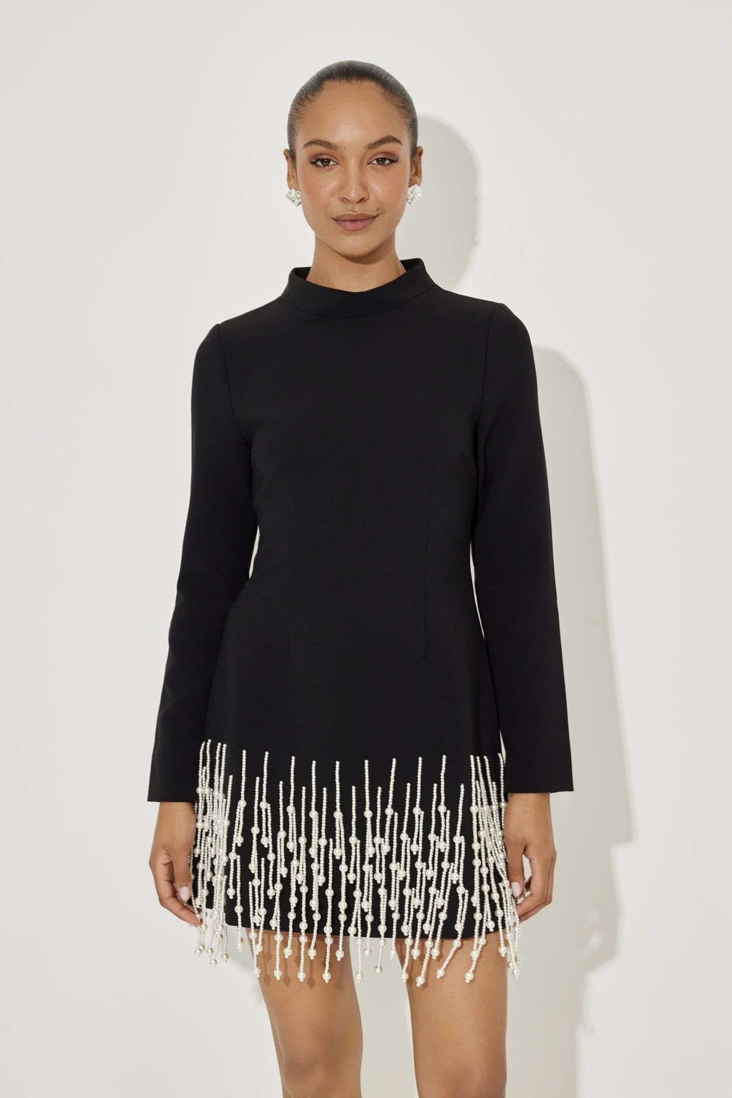 PEARL SLEEVED DRESS BLACK 2