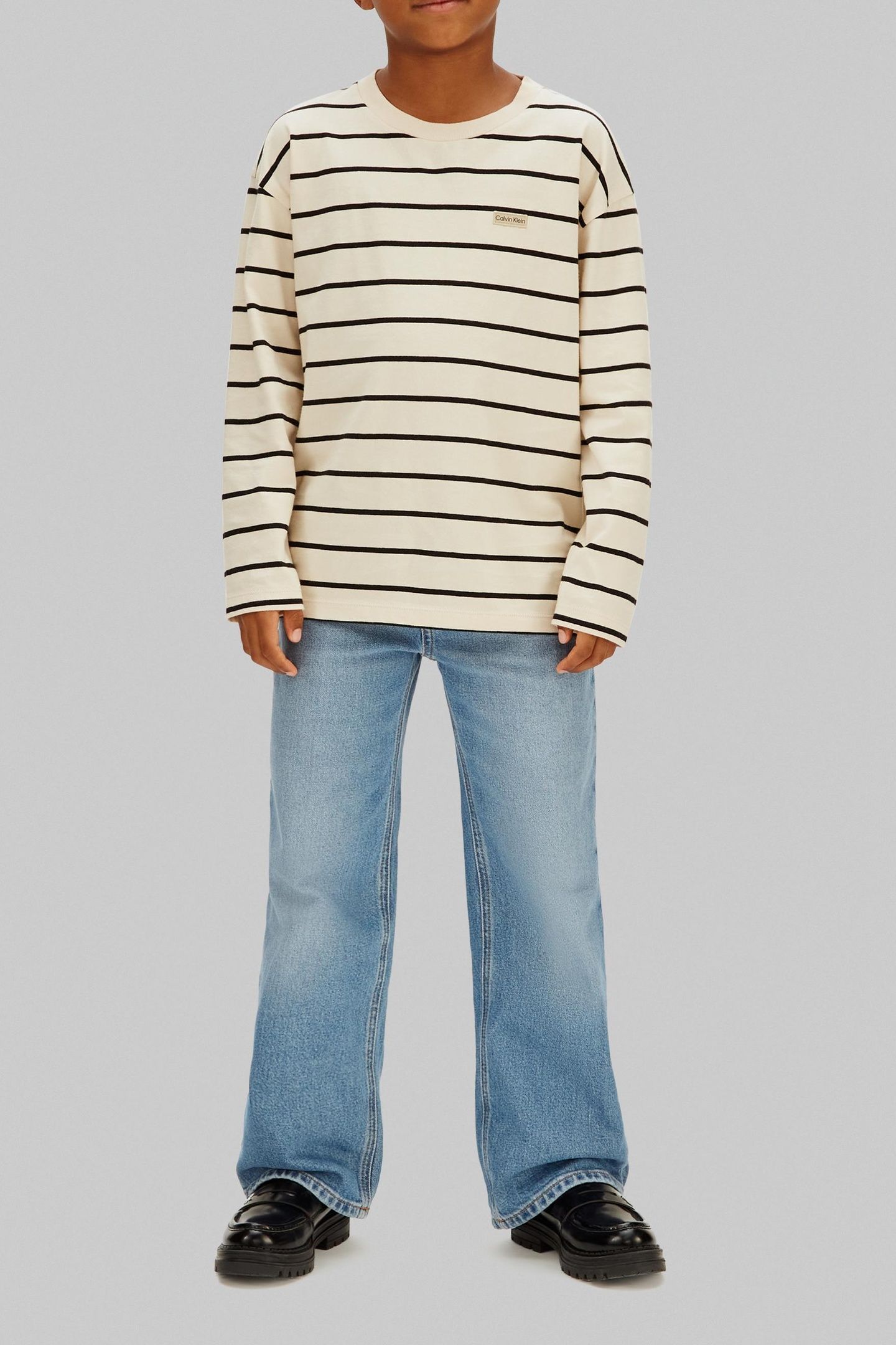 BOYS STRIPE T-SHIRT L/S WHITE GRAY/CK BLACK 1