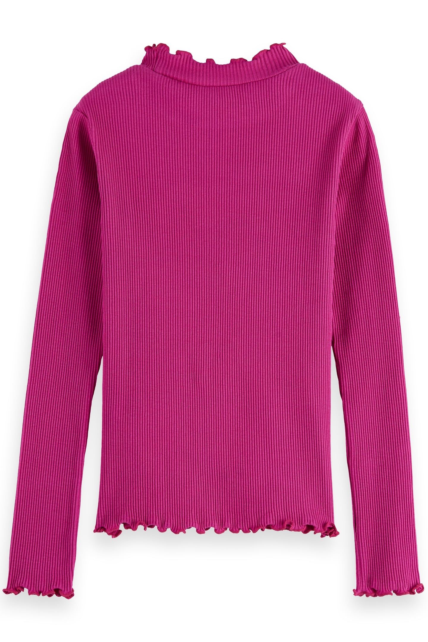 GIRL MOCK NECK RIBBED SLIM-FIT LONG-SLEEVE T-SHIRT FUCHSIA R 2