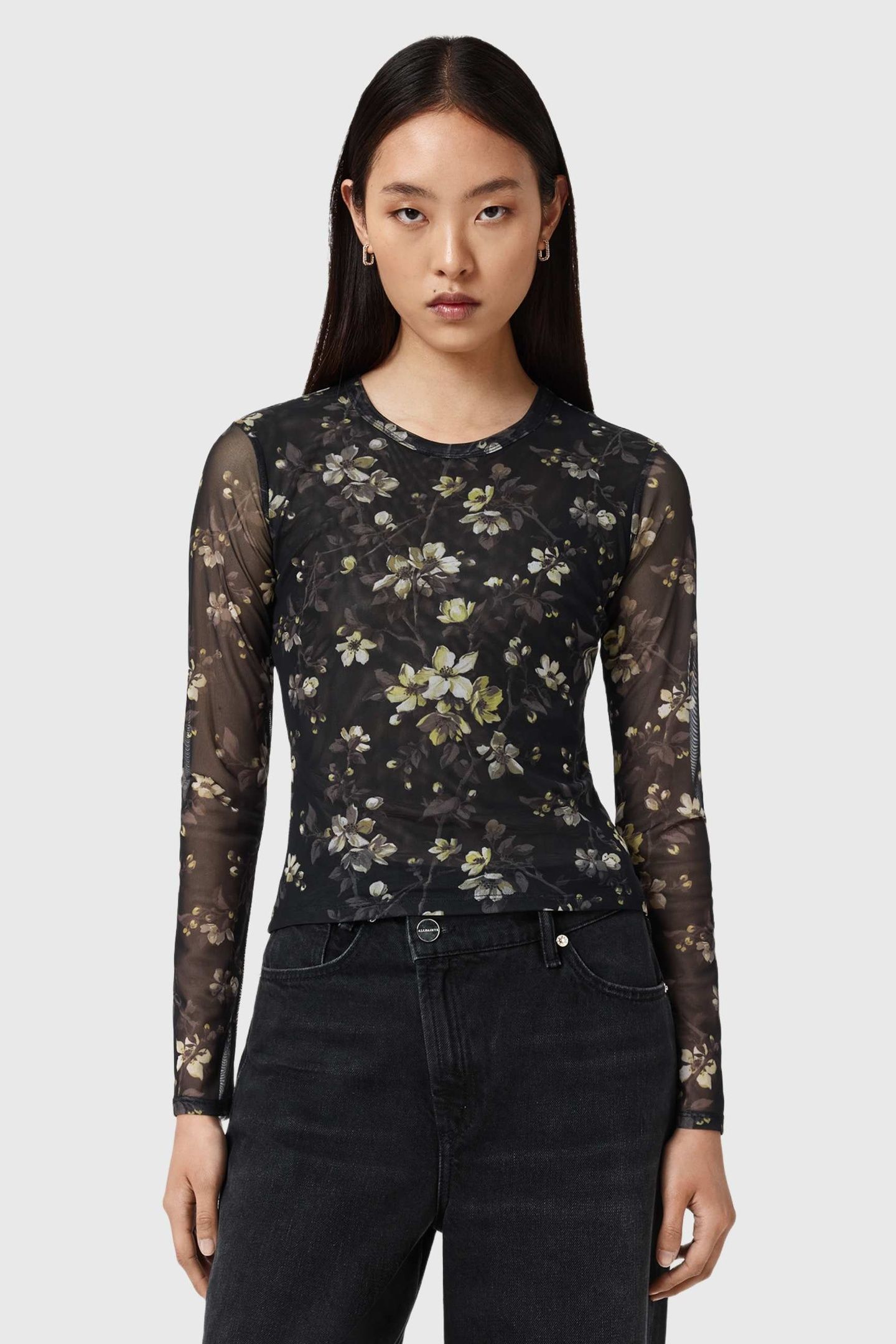 ELLIE MESH LS TEE VINE BLACK 1