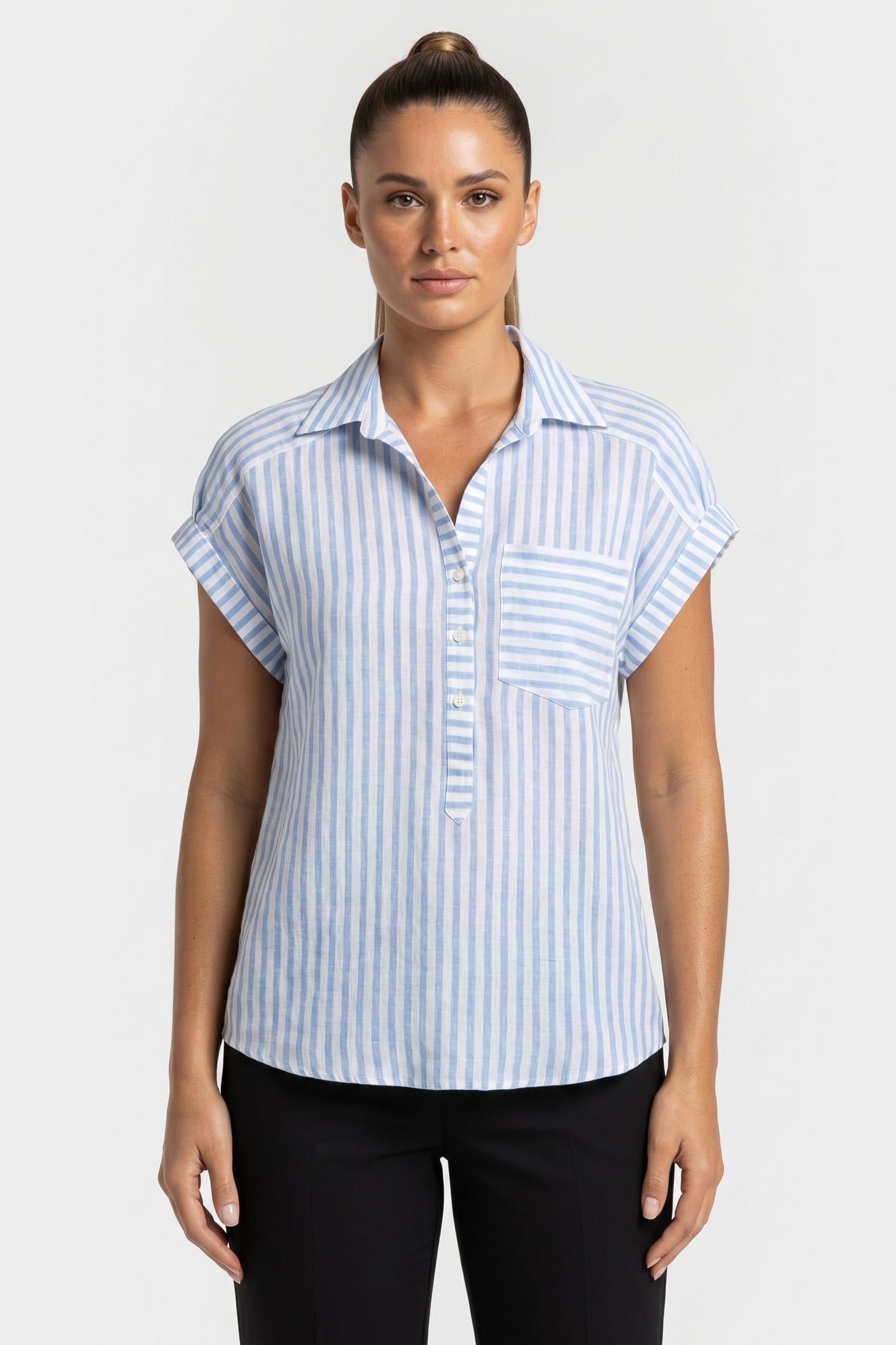 REGULAR FIT PRINTED LINEN BLOUSE LIGHT BLUE 1